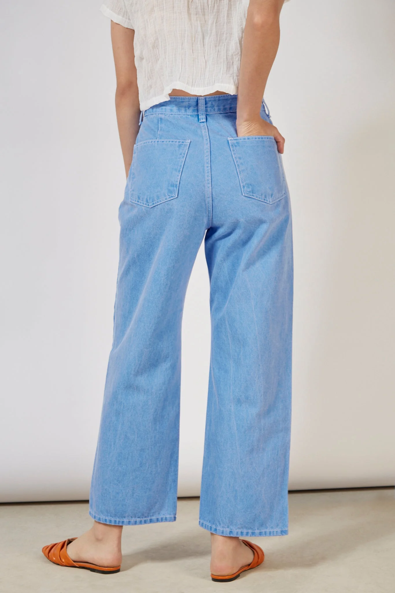 Bright blue contrast stitch button waist jeans - Image 4