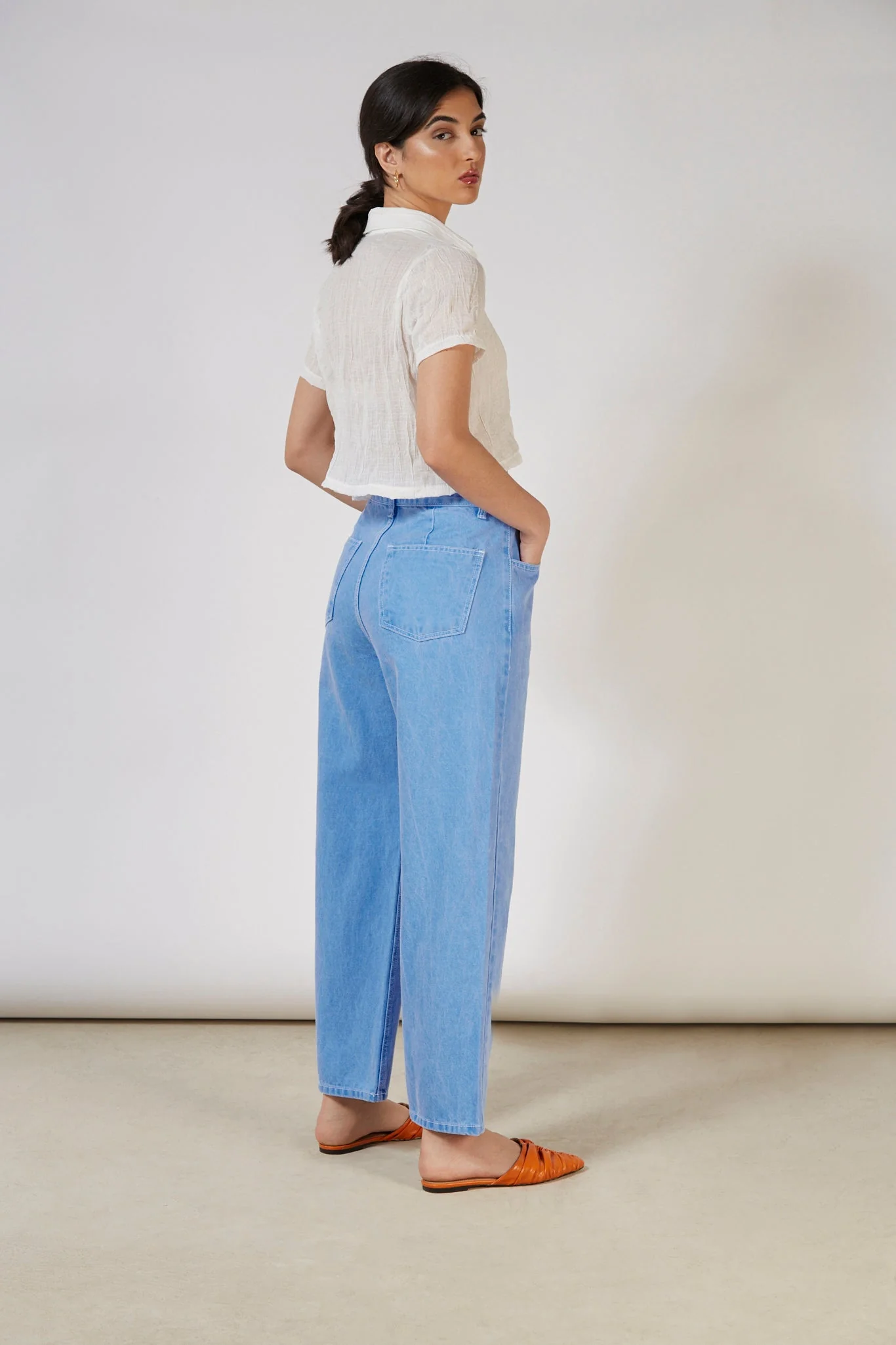 Bright blue contrast stitch button waist jeans - Image 6