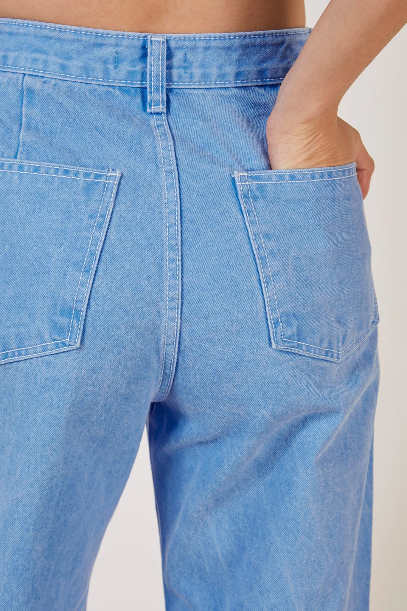 Bright blue contrast stitch button waist jeans - Image 8