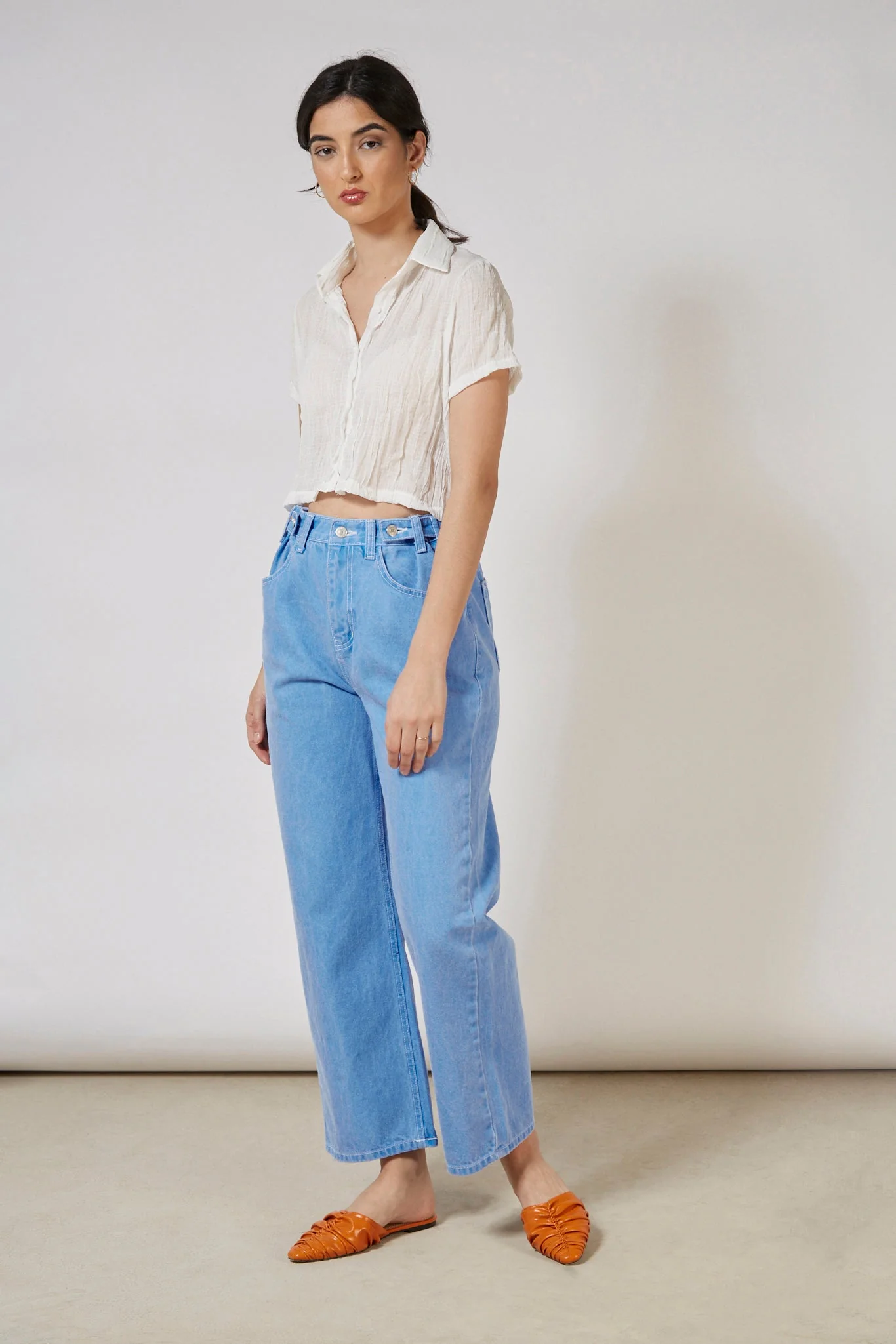 Bright blue contrast stitch button waist jeans - Image 9