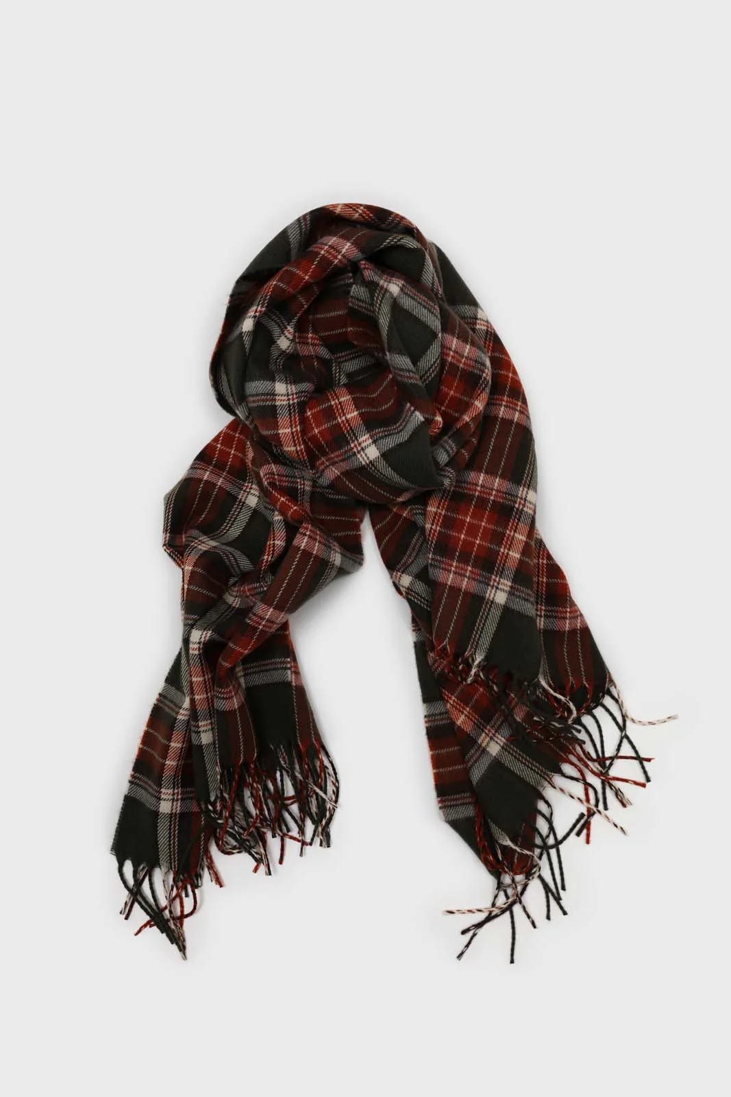 Khaki and orange classic plaid scarf - Image 4