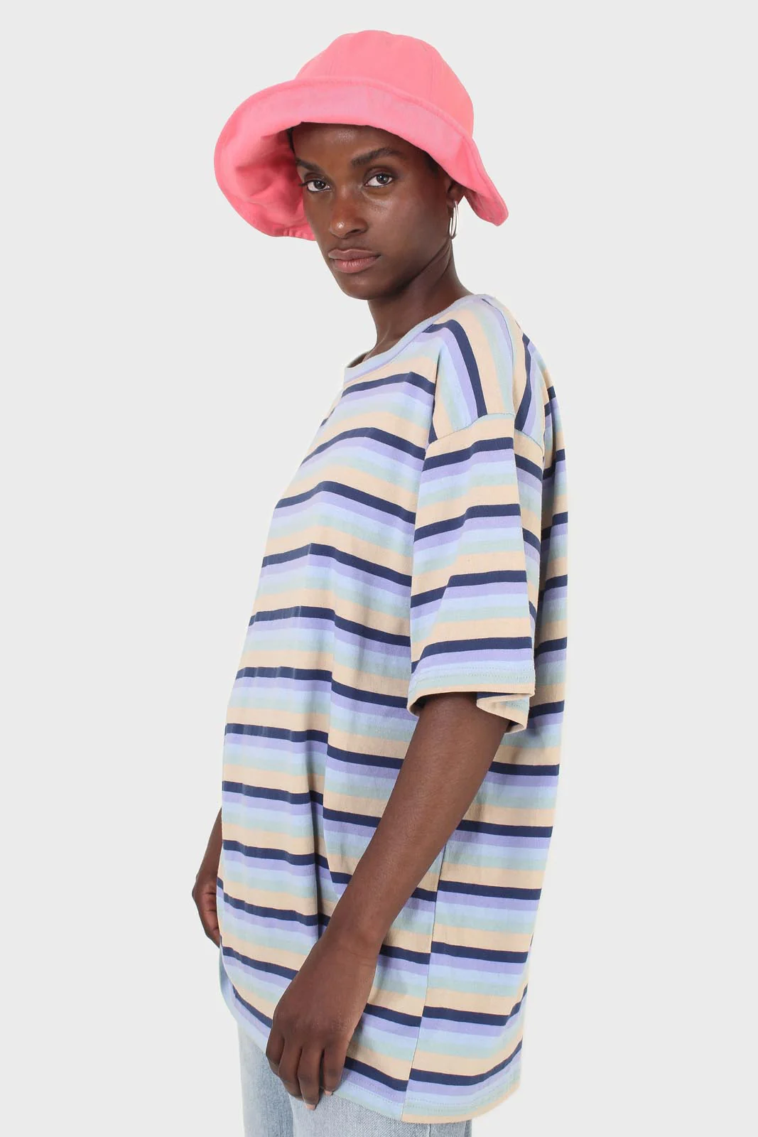 Light blue and beige multi striped oversized tee - Image 4