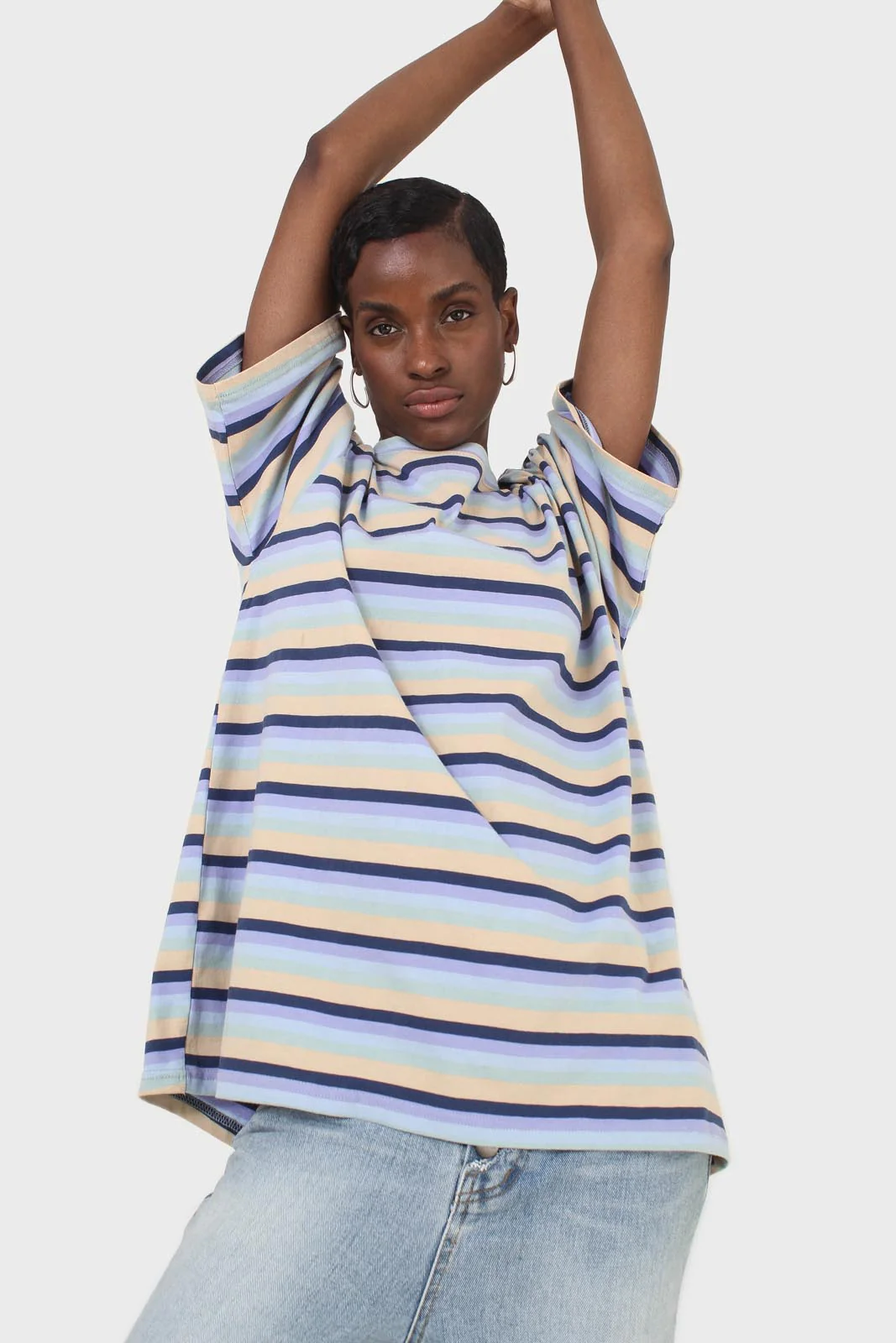 Light blue and beige multi striped oversized tee - Image 8