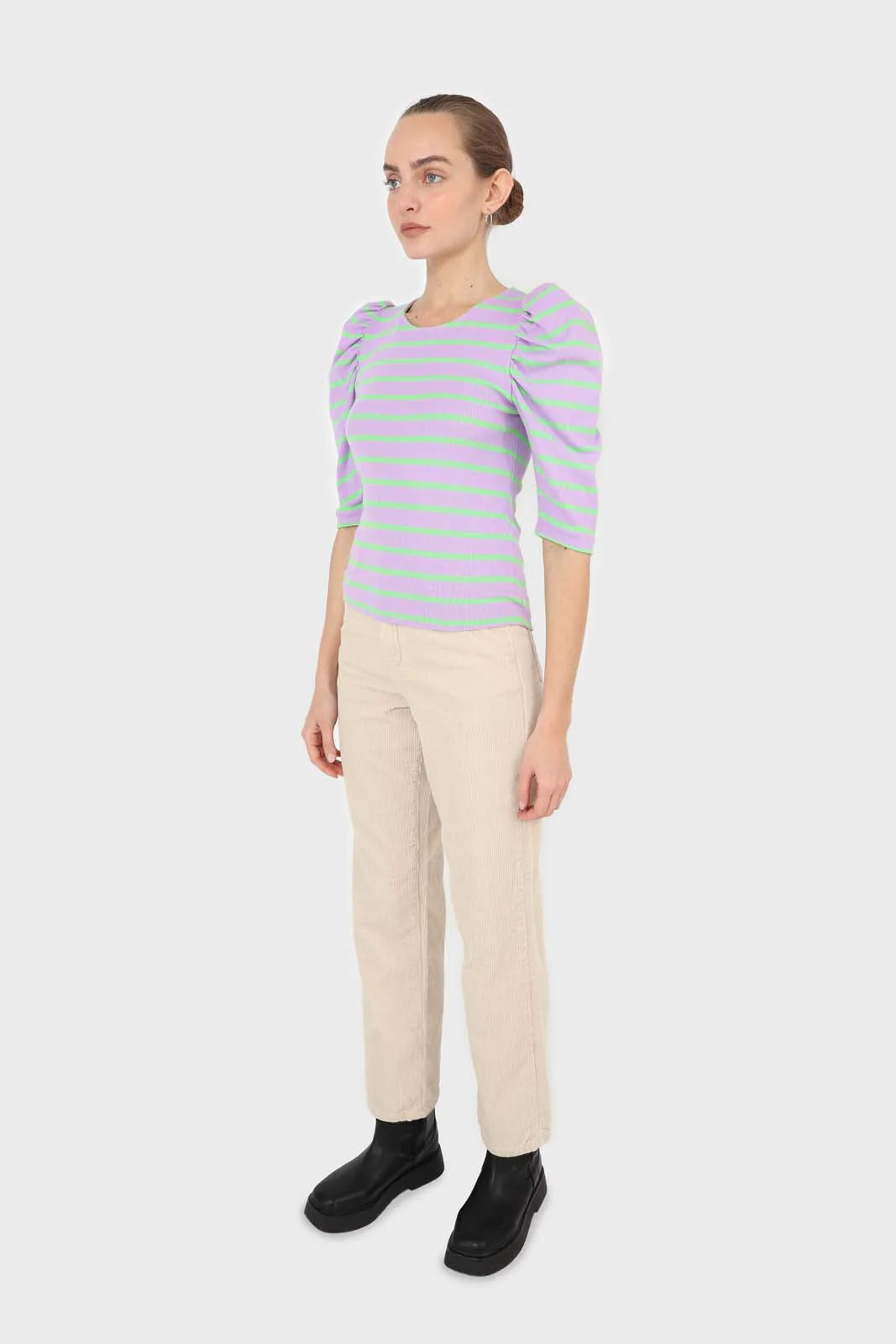 Lilac and mint striped puff 3/4 sleeve top - Image 3