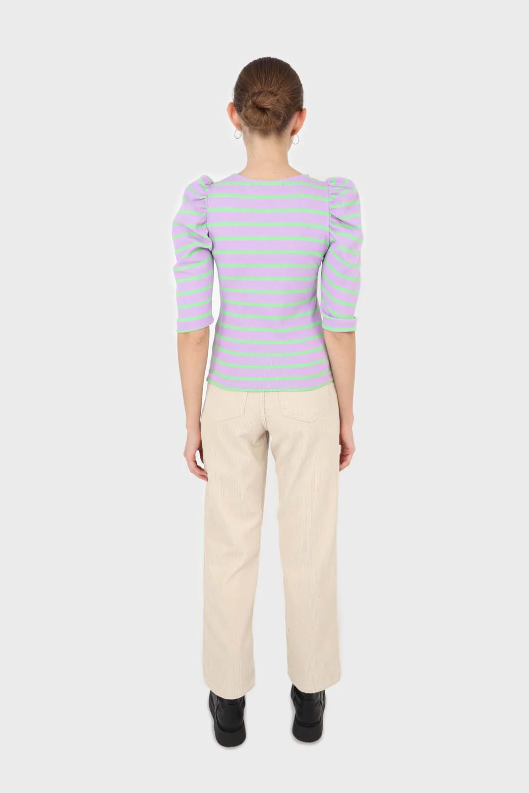 Lilac and mint striped puff 3/4 sleeve top - Image 4