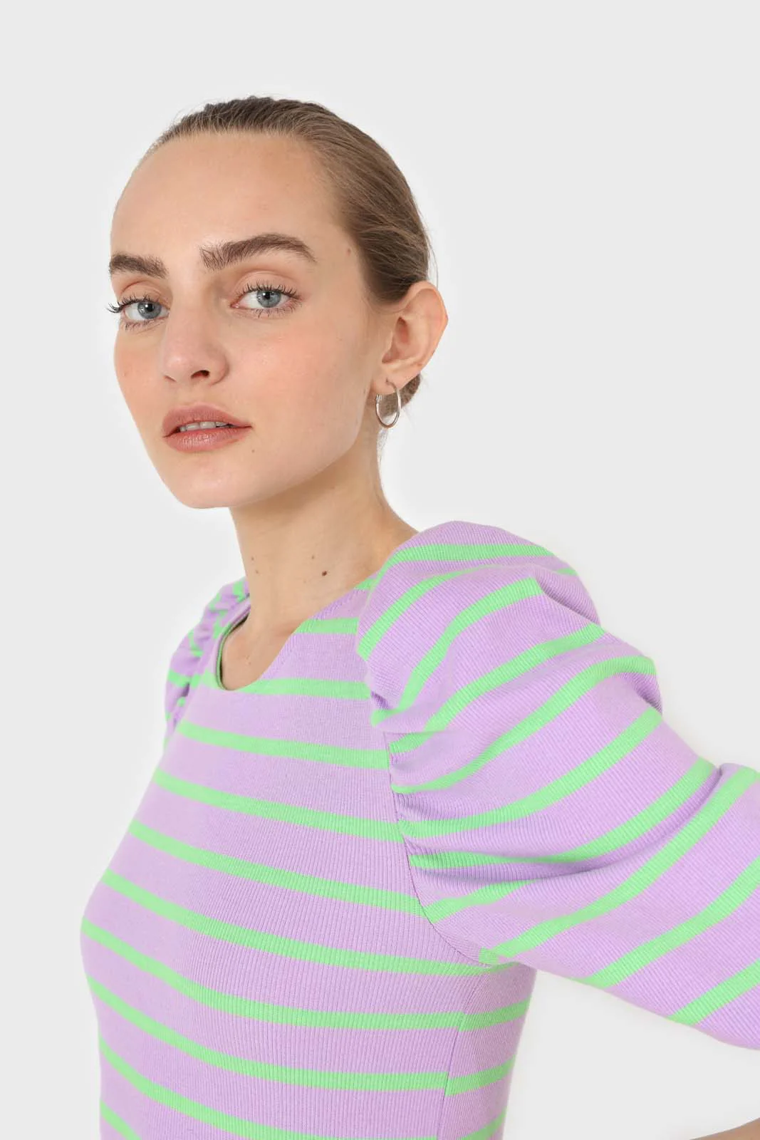 Lilac and mint striped puff 3/4 sleeve top - Image 5