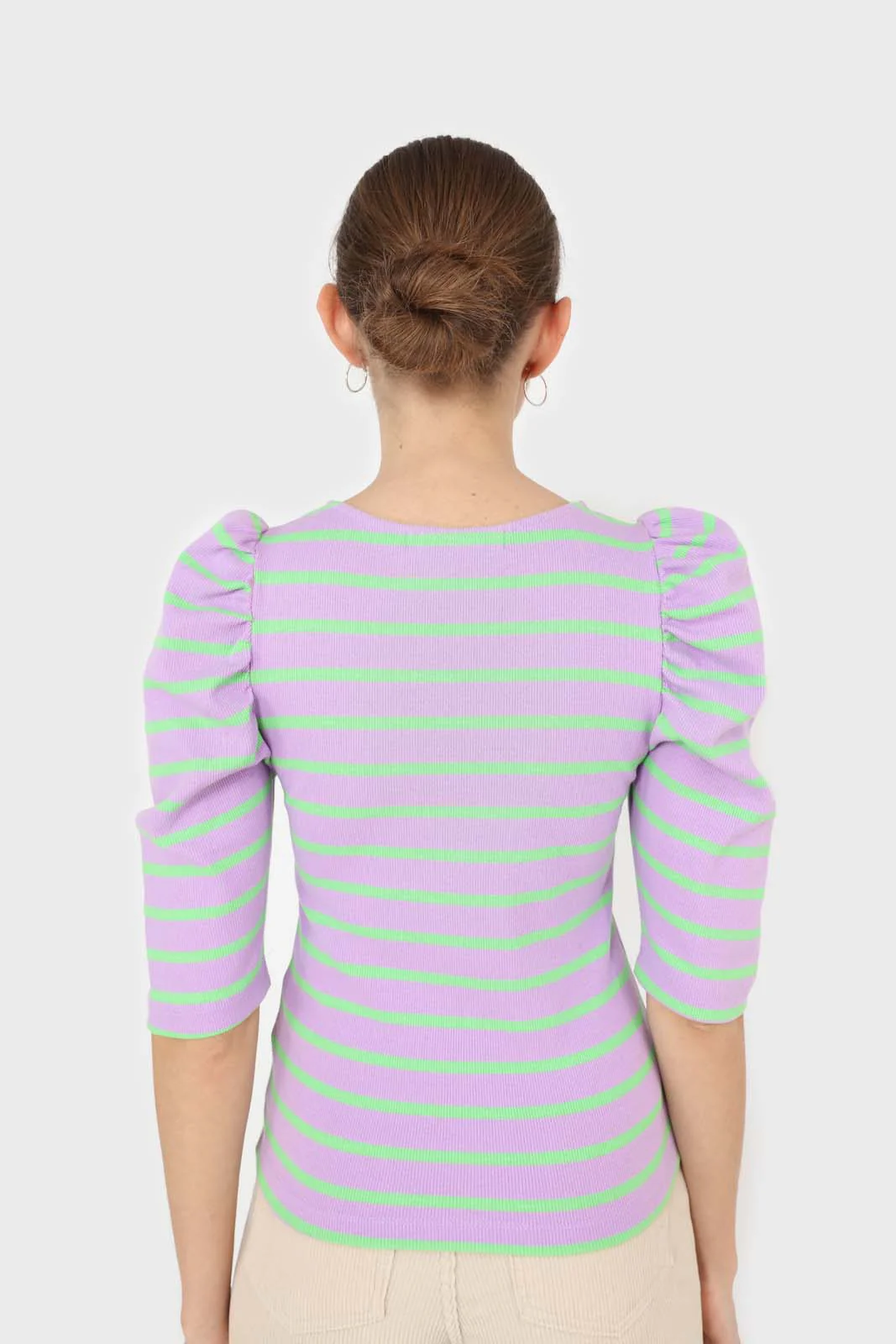 Lilac and mint striped puff 3/4 sleeve top - Image 7