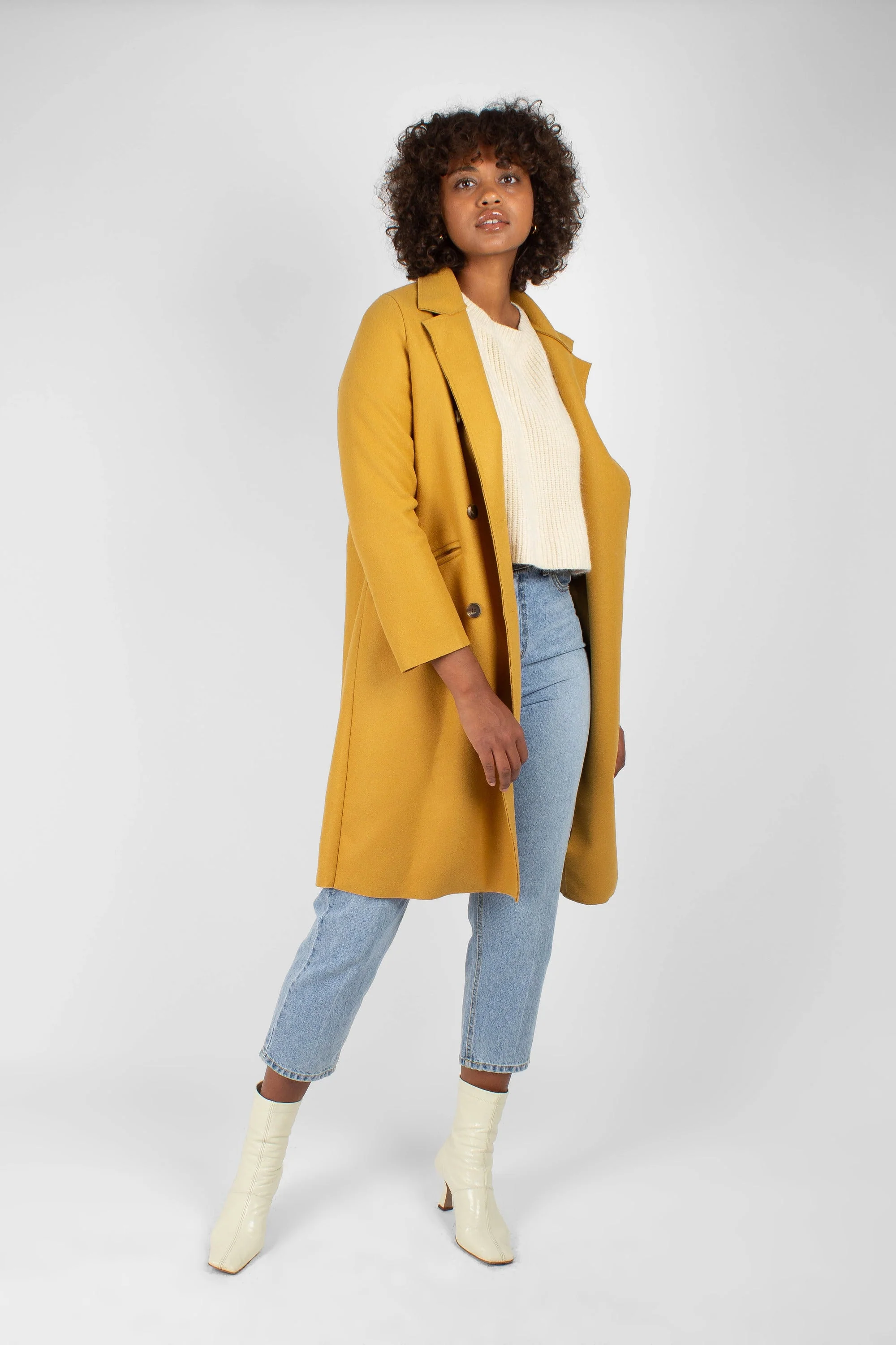 Mustard single breasted long coat - Image 3