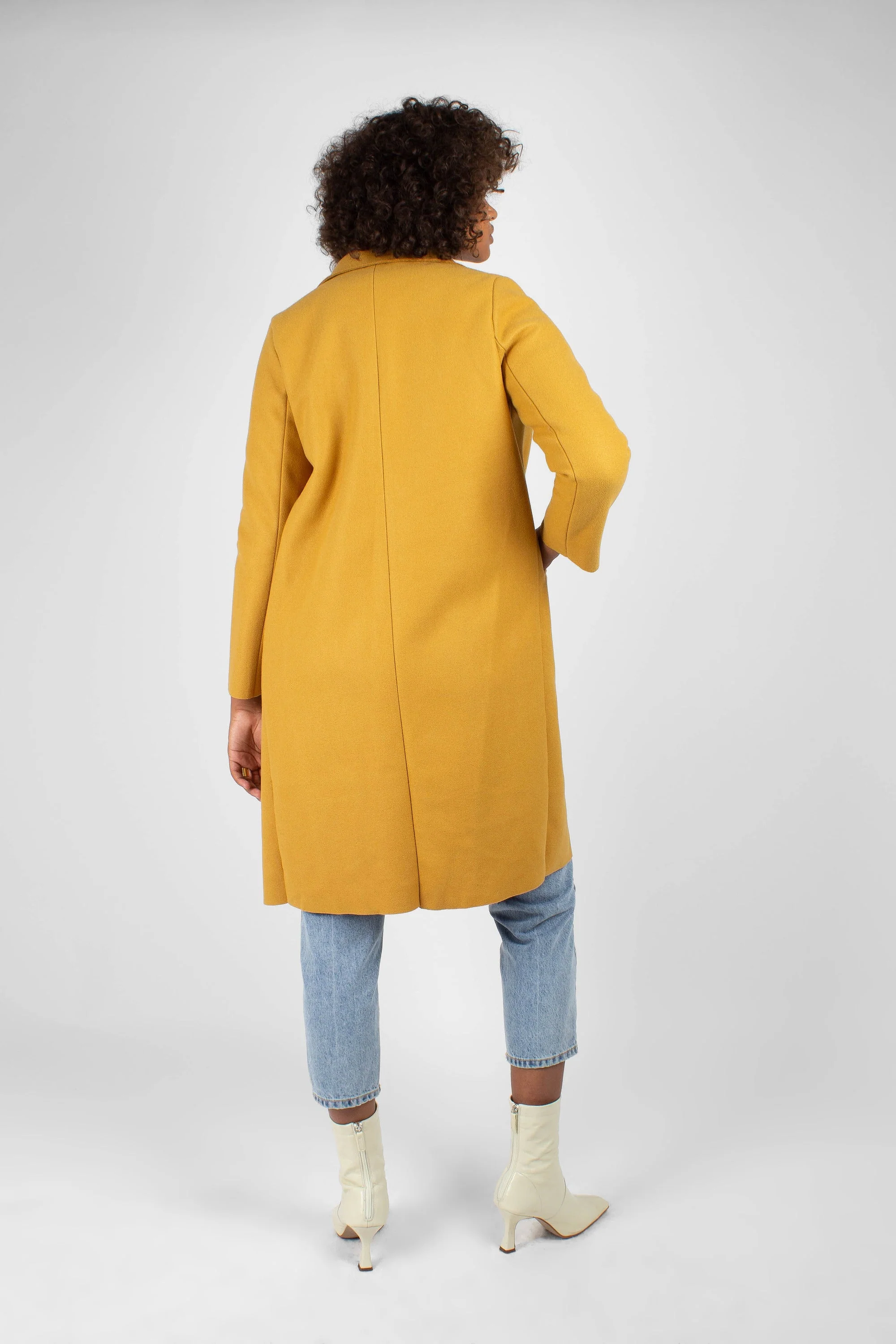 Mustard single breasted long coat - Image 4
