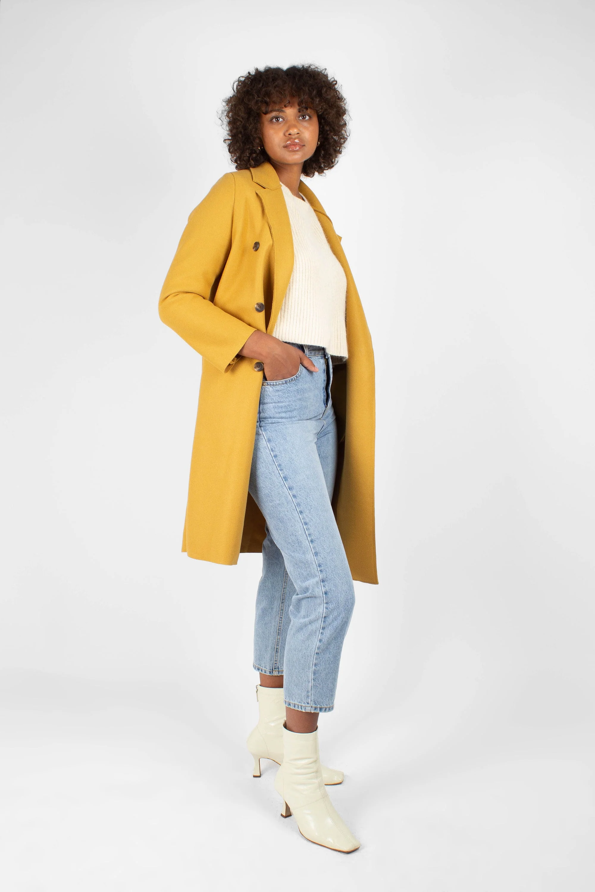 Mustard single breasted long coat - Image 5