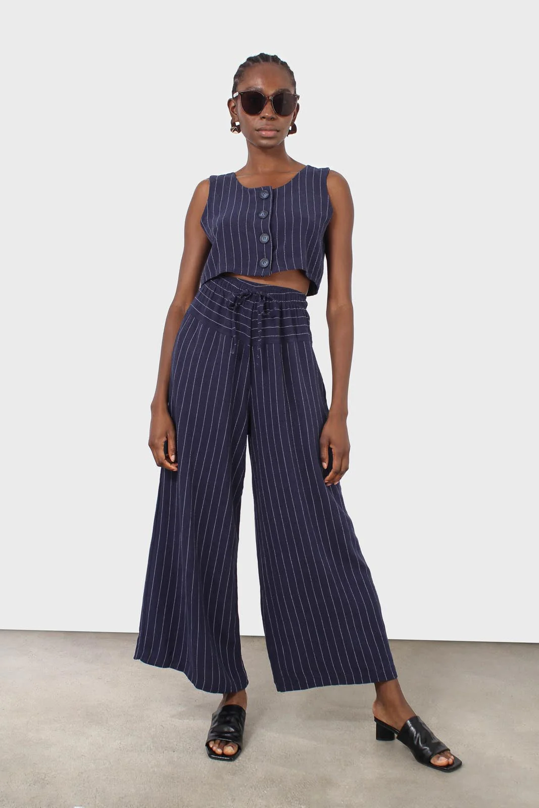 Navy pinstripe button front tank - Image 3