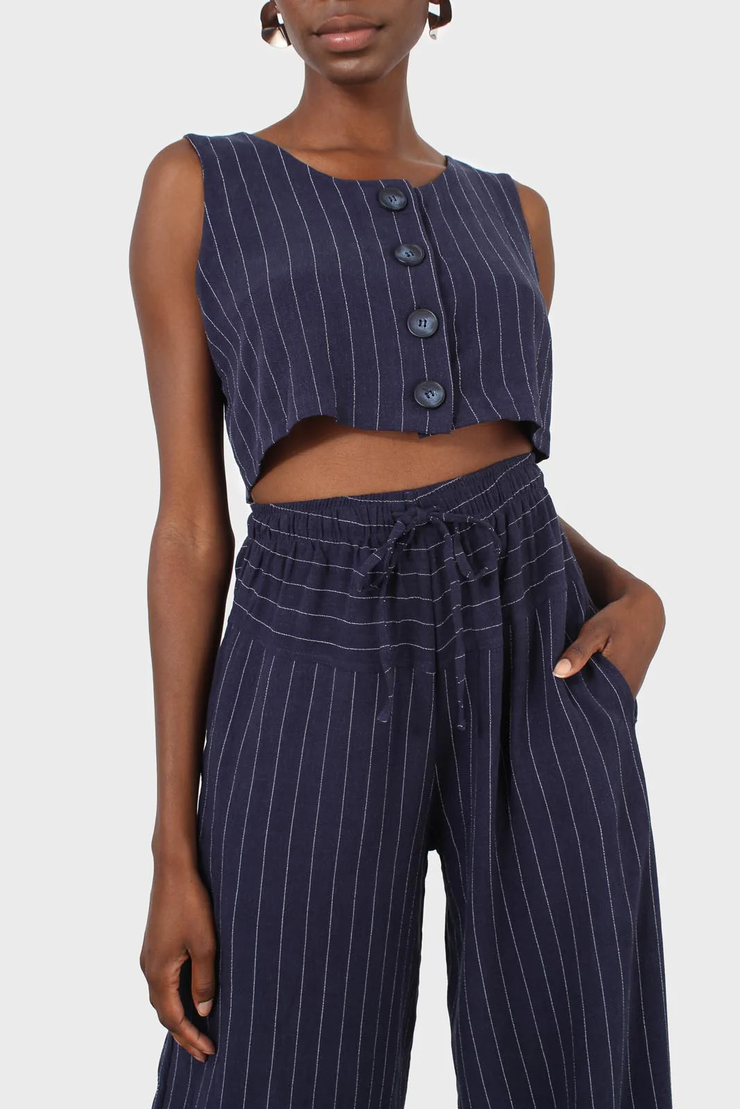 Navy pinstripe button front tank - Image 4