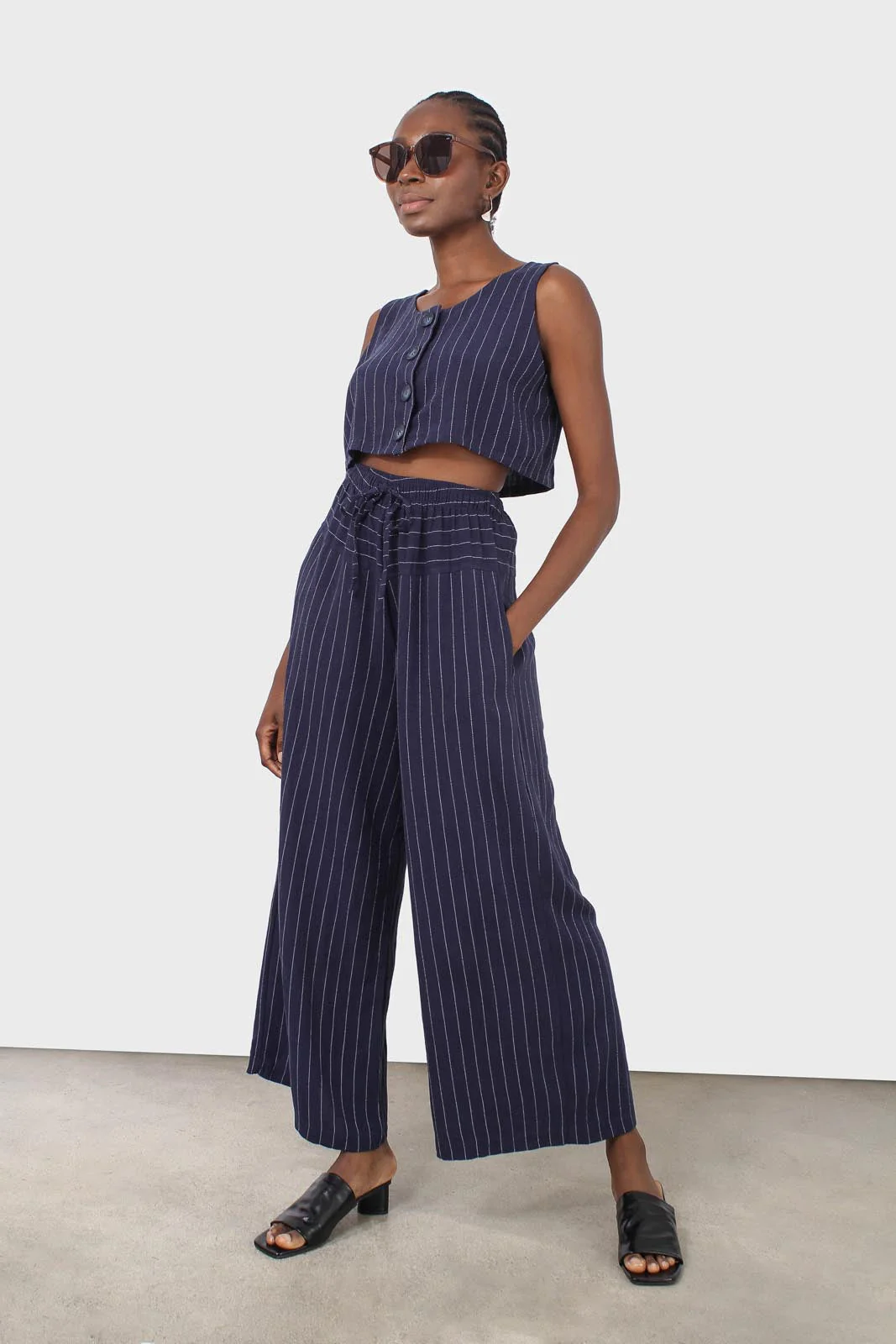 Navy pinstripe button front tank - Image 5