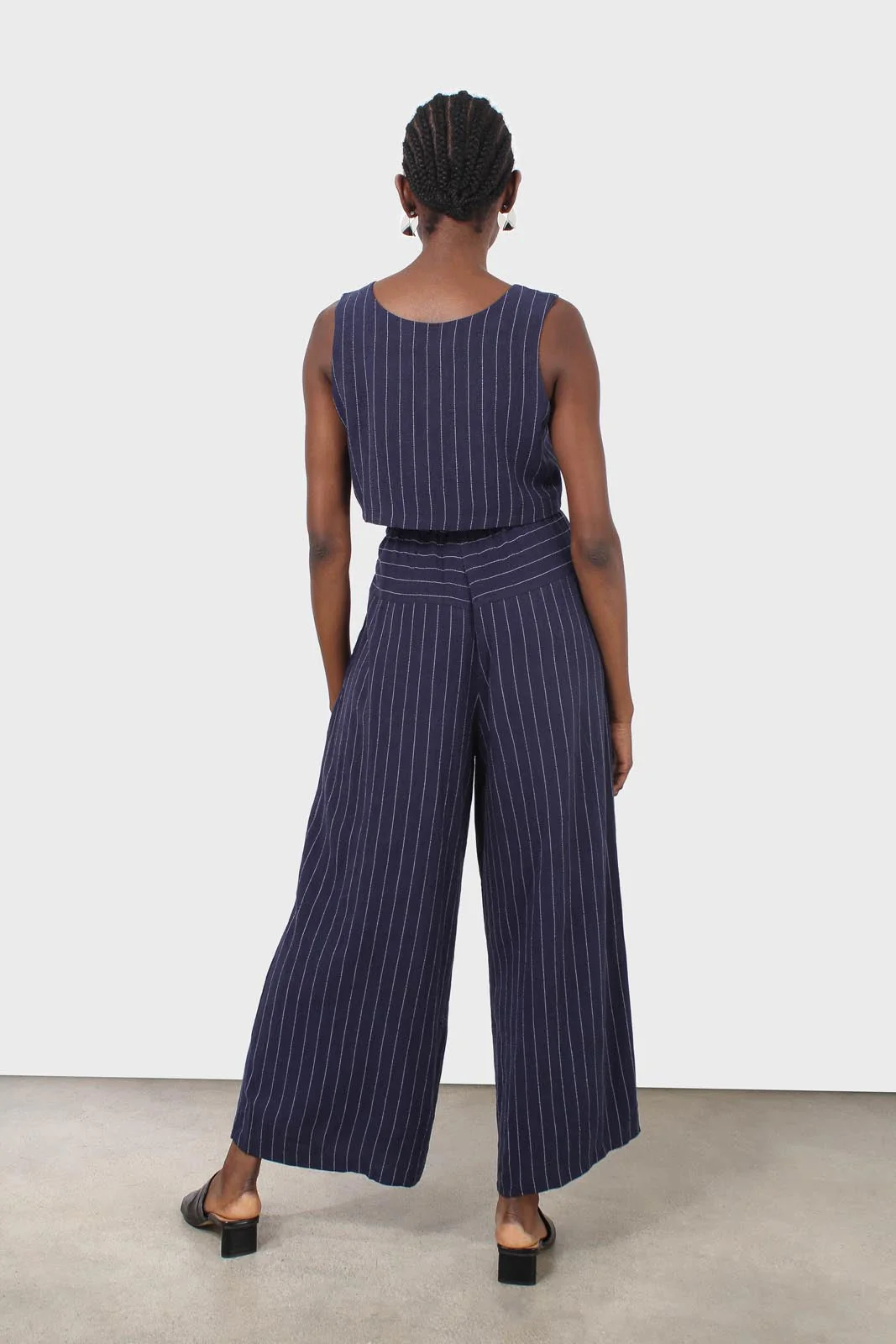 Navy pinstripe button front tank - Image 6