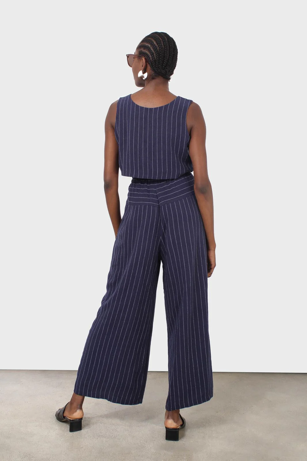 Navy pinstripe button front tank - Image 7