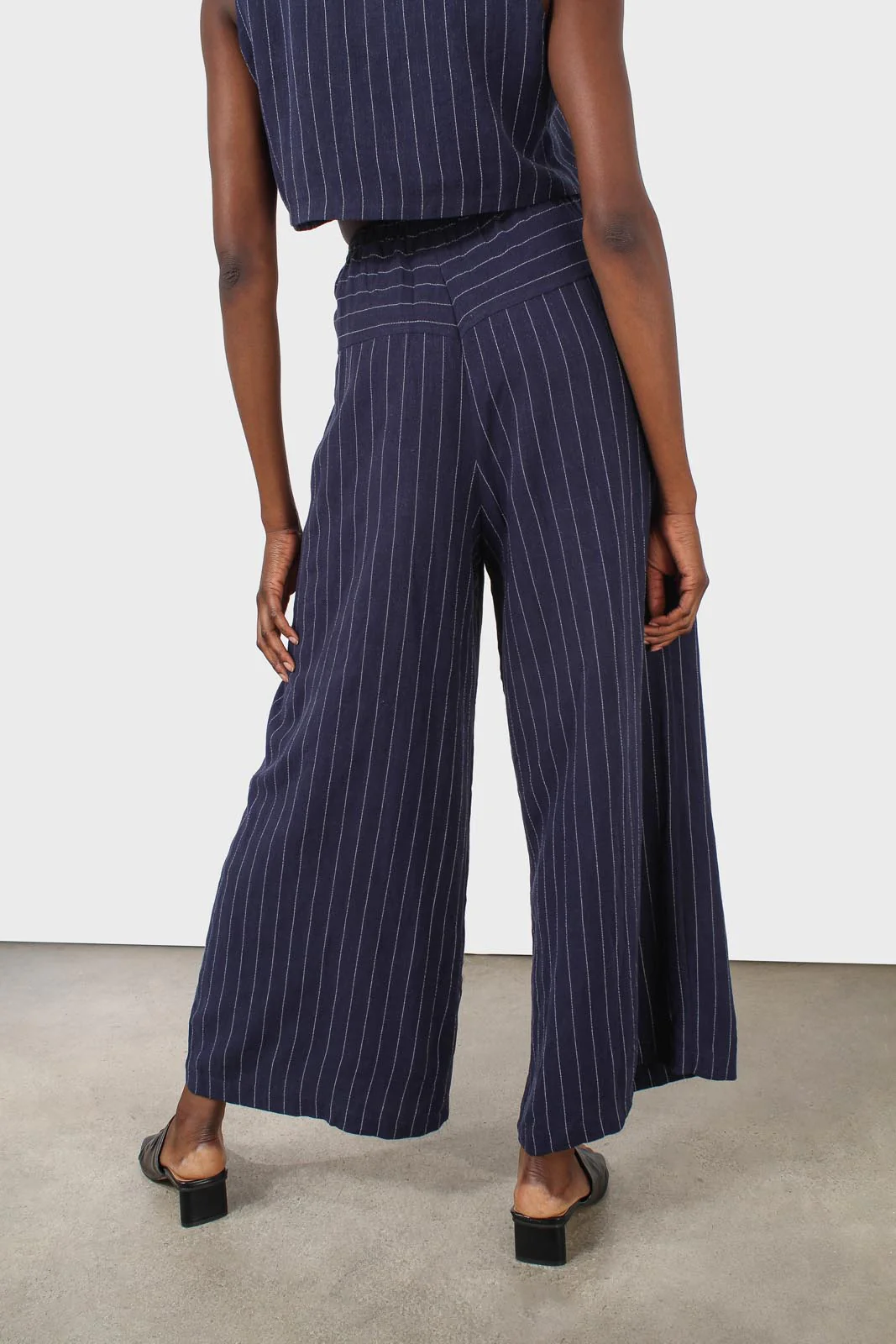Navy pinstripe drawstring trousers - Image 3