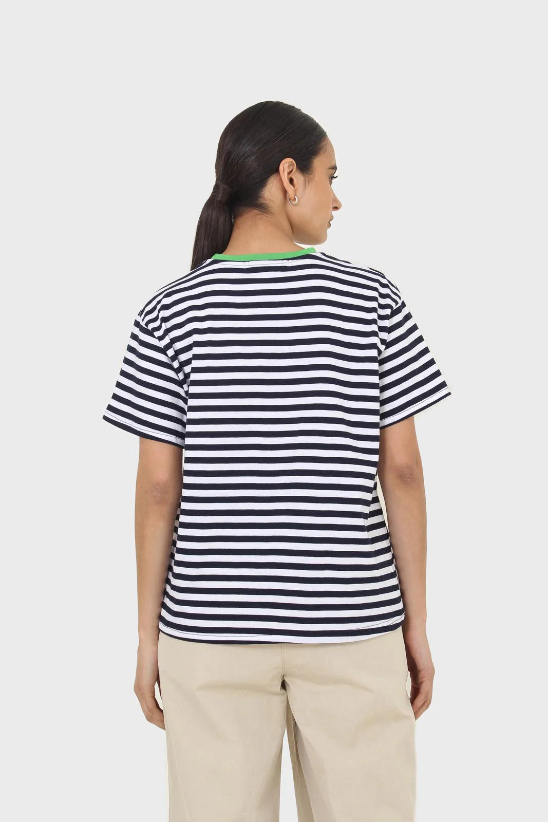 Navy striped green contrast binding tee - Image 3