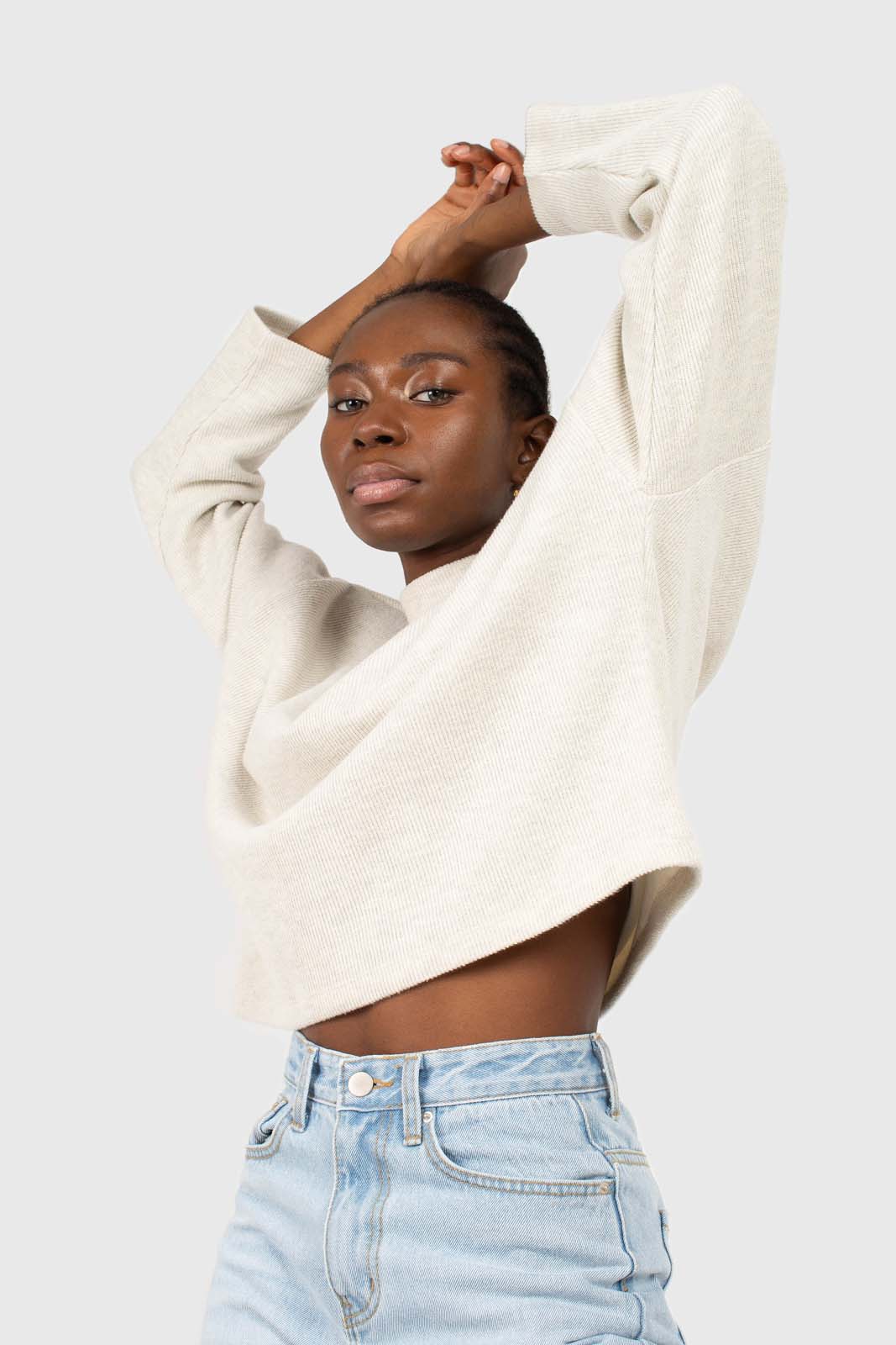 Oatmeal micro ribbed mock neck top - Image 3
