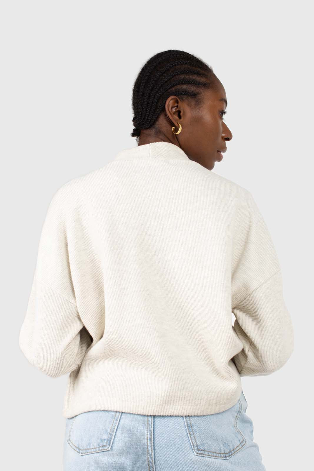 Oatmeal micro ribbed mock neck top - Image 4