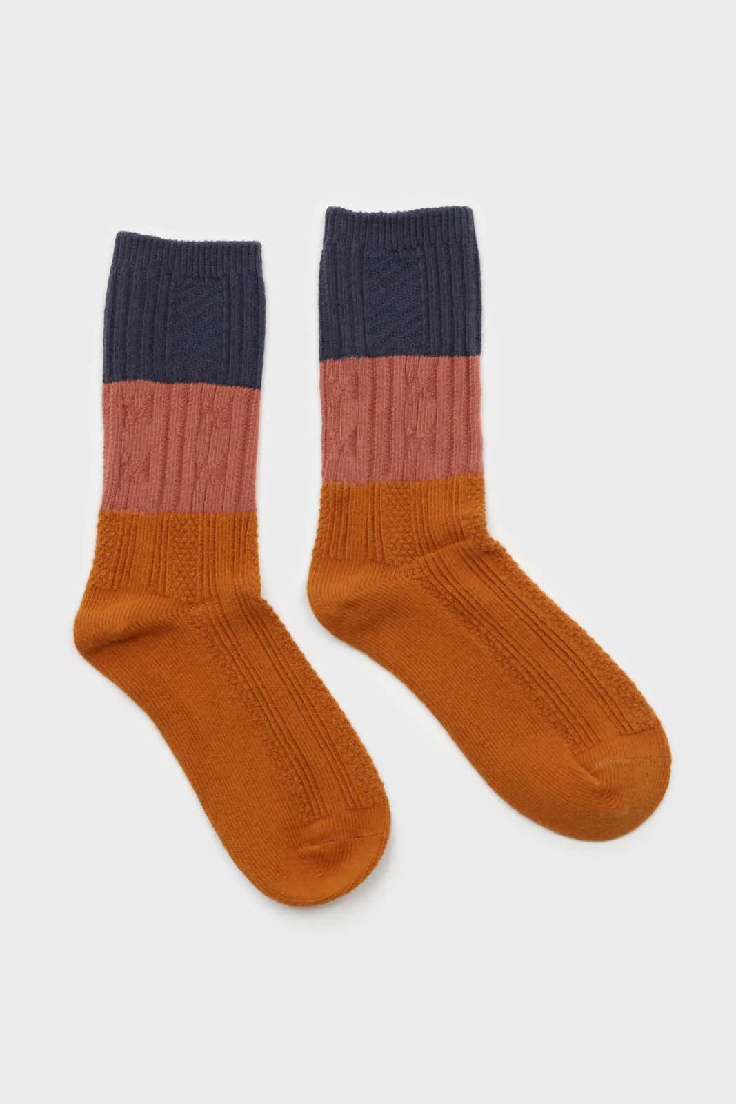 Orange pink and blue triple colorblock socks - Image 3