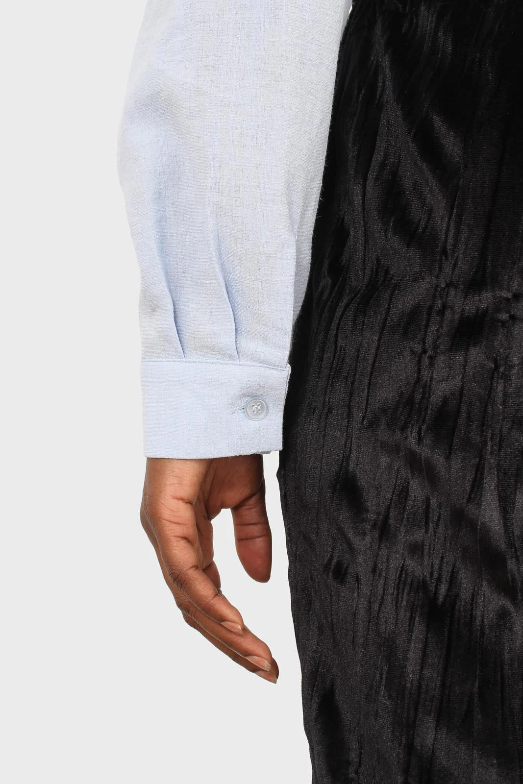 Pale blue linen plunging tie front shirt - Image 5