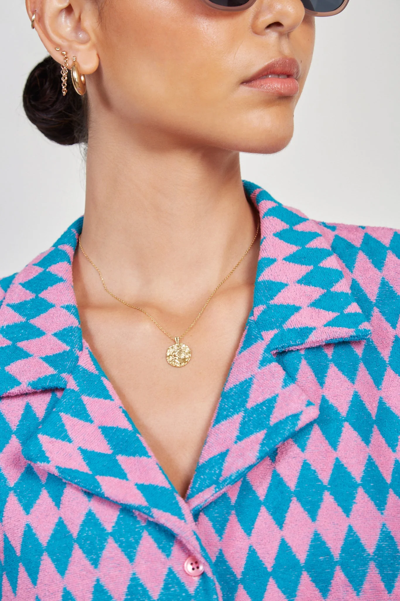 Pink and blue diamond print shirt - Image 5