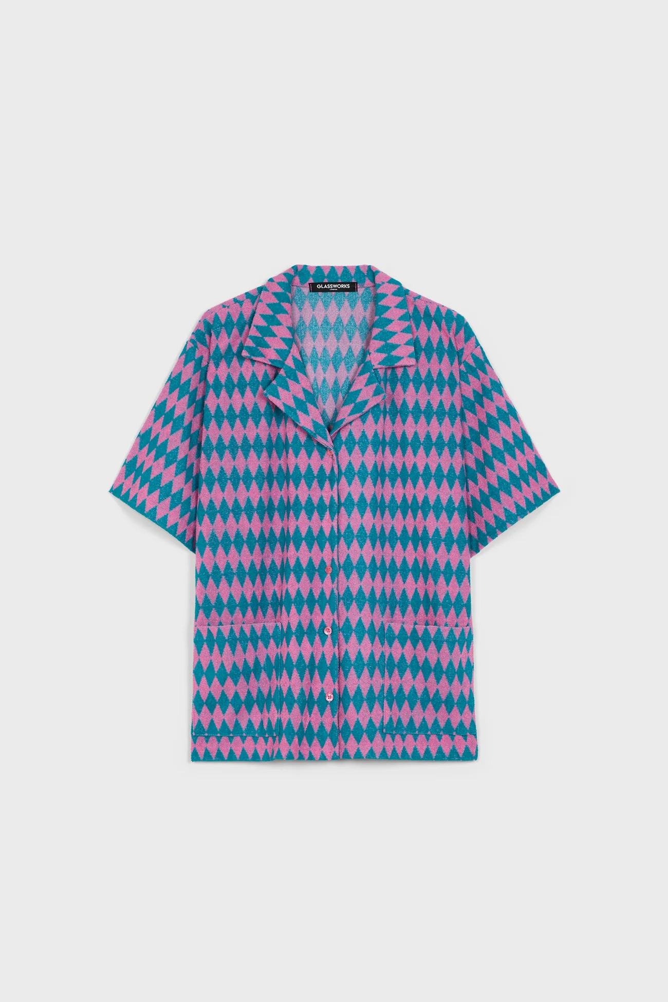 Pink and blue diamond print shirt - Image 7