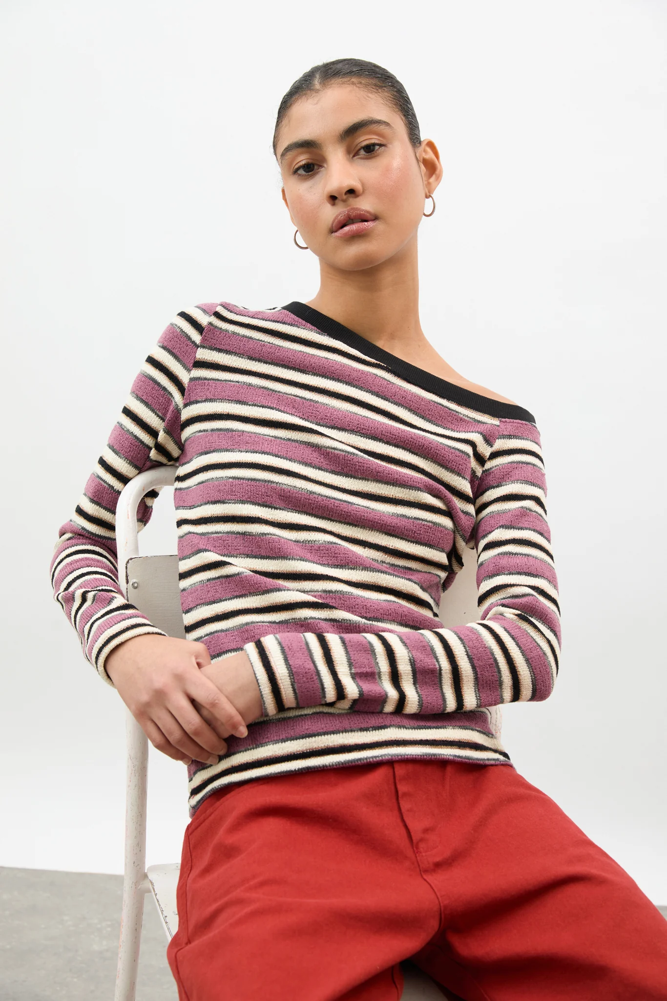 Pink textured stripe one shoulder top - Image 5