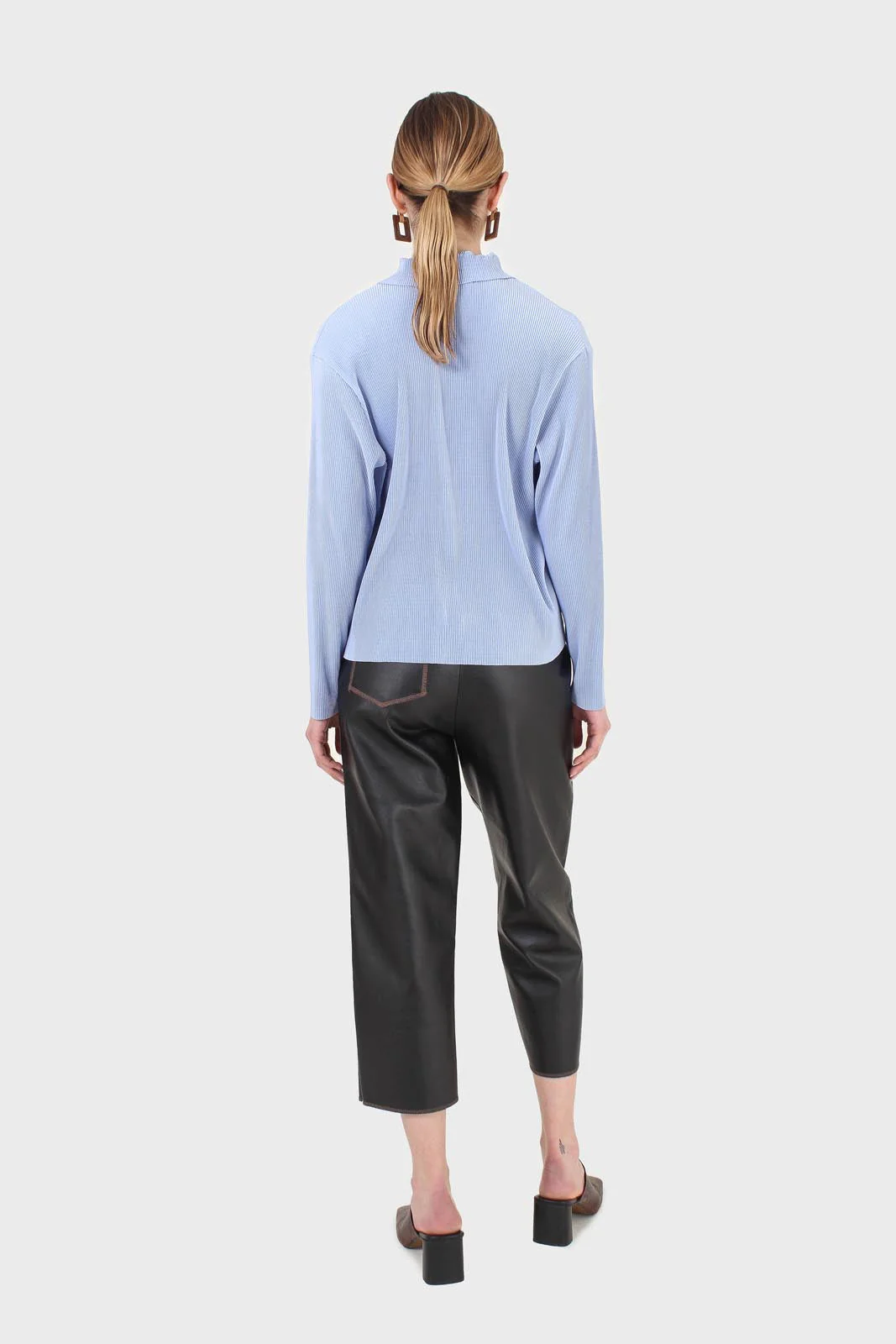 Sky blue micro pleated long sleeved shirt - Image 11