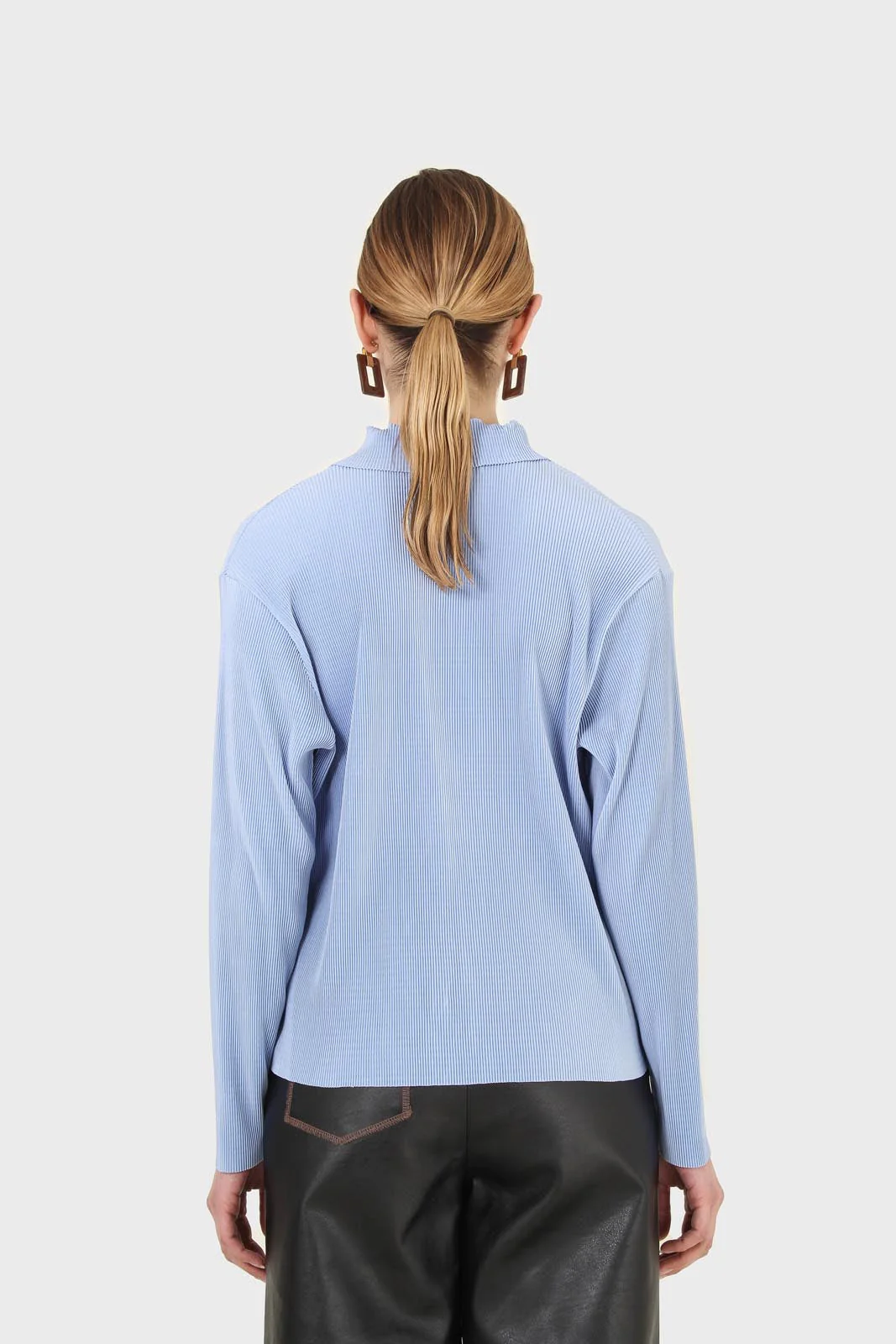 Sky blue micro pleated long sleeved shirt - Image 12
