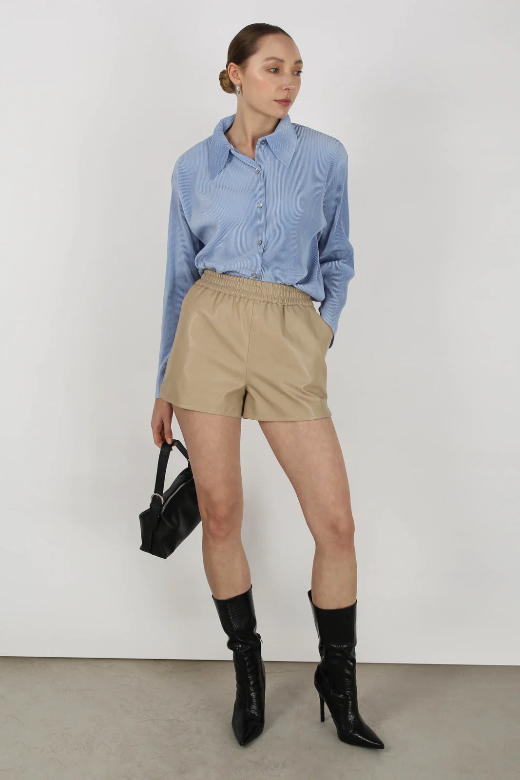 Sky blue micro pleated long sleeved shirt - Image 3
