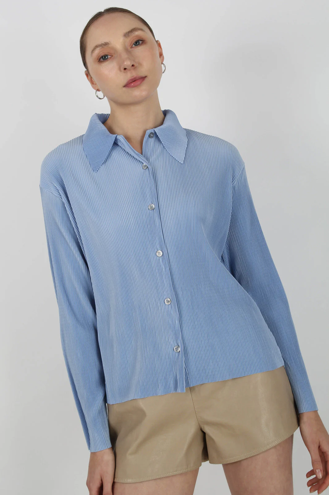 Sky blue micro pleated long sleeved shirt - Image 5