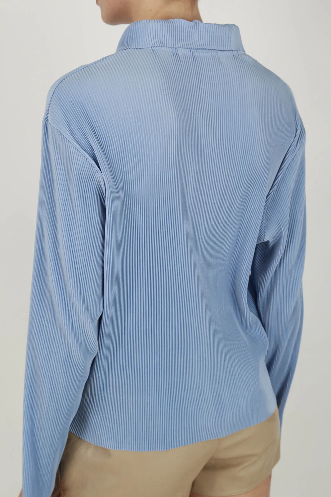 Sky blue micro pleated long sleeved shirt - Image 6