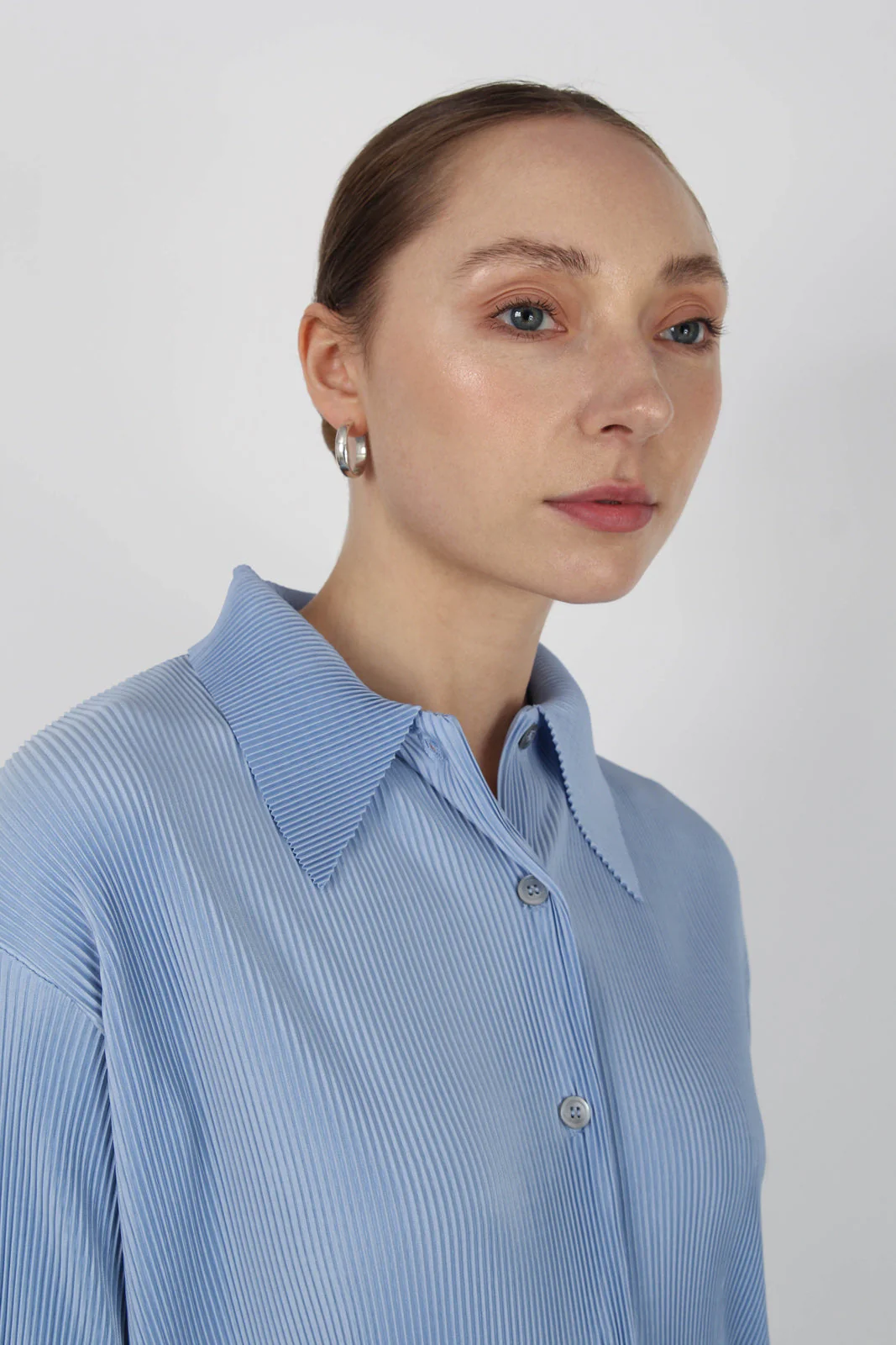 Sky blue micro pleated long sleeved shirt - Image 7
