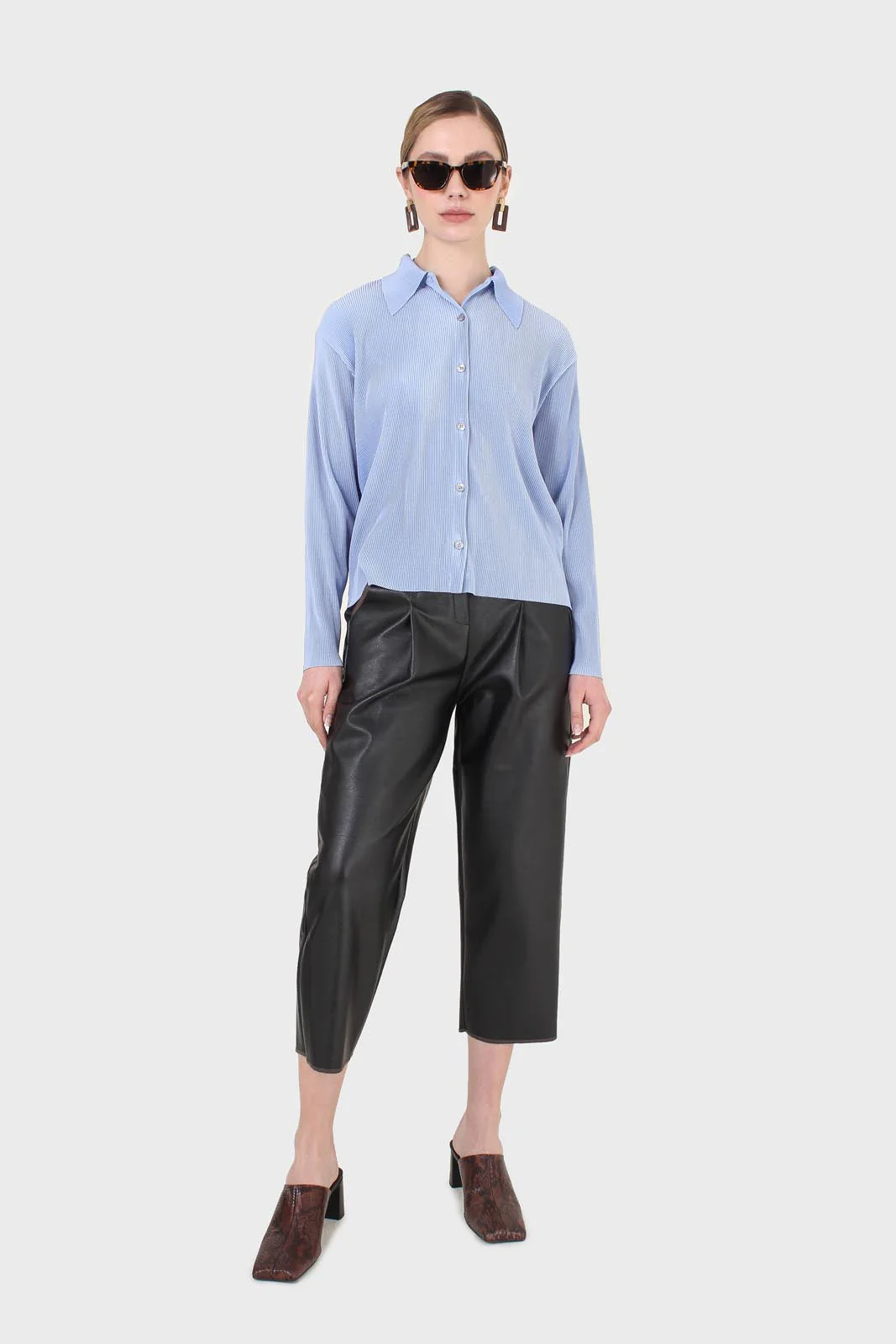 Sky blue micro pleated long sleeved shirt - Image 9