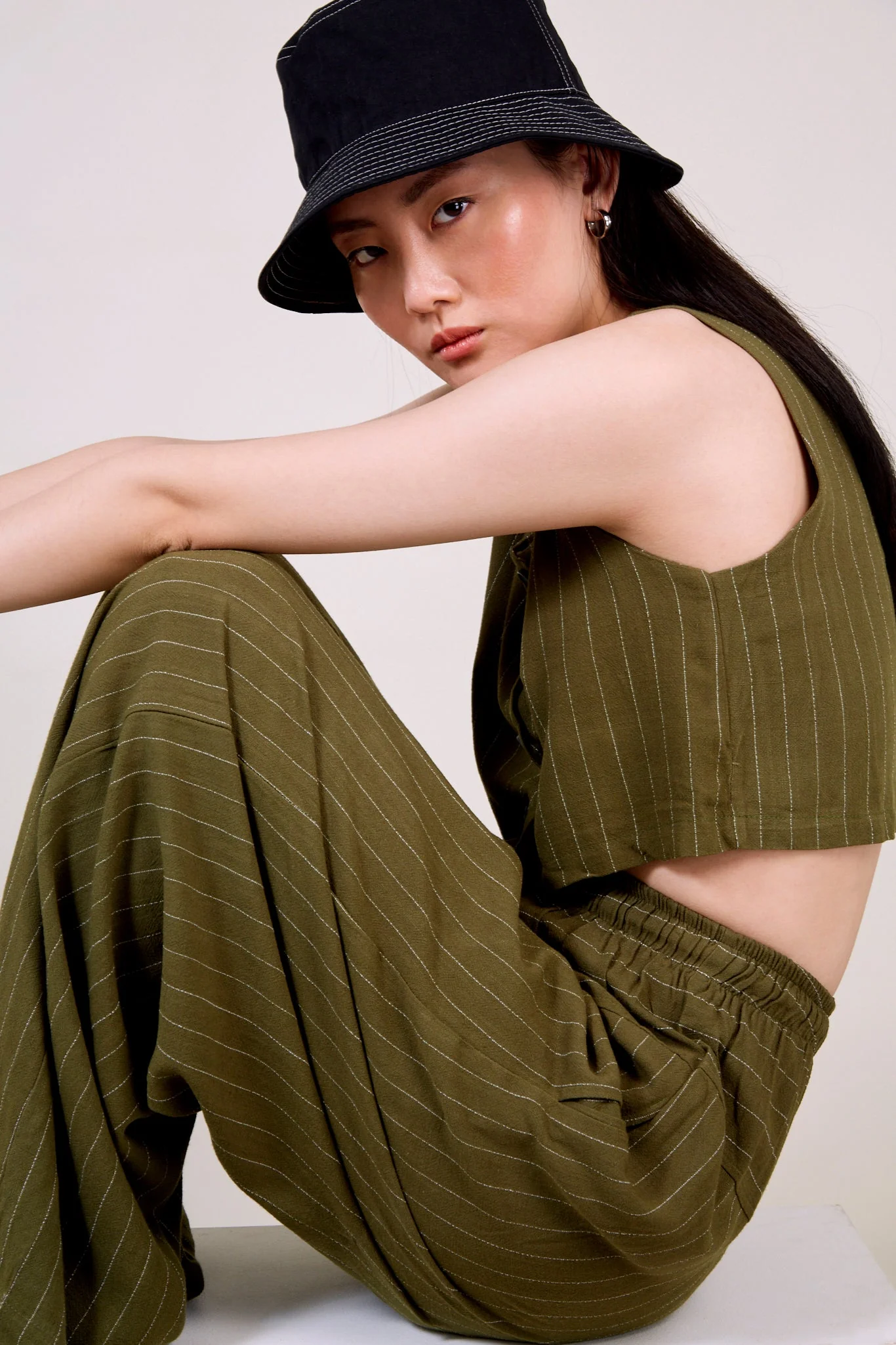 Olive green pinstripe button front tank - Image 3