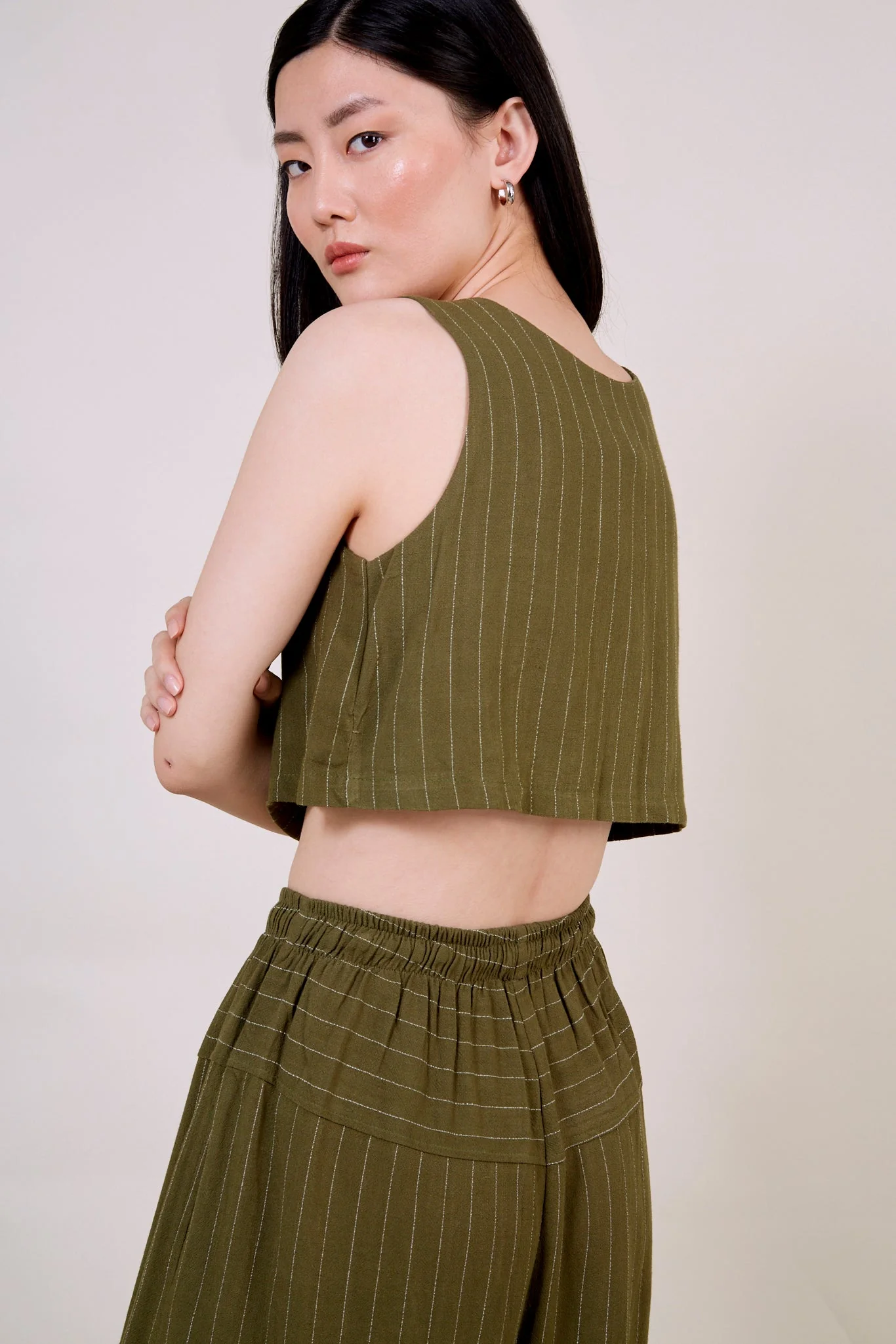 Olive green pinstripe button front tank - Image 5
