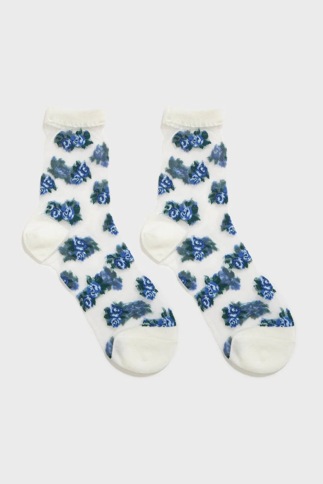 White and blue rose floral sheer socks - Image 3