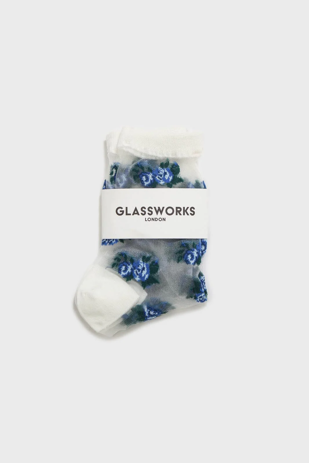 White and blue rose floral sheer socks - Image 4