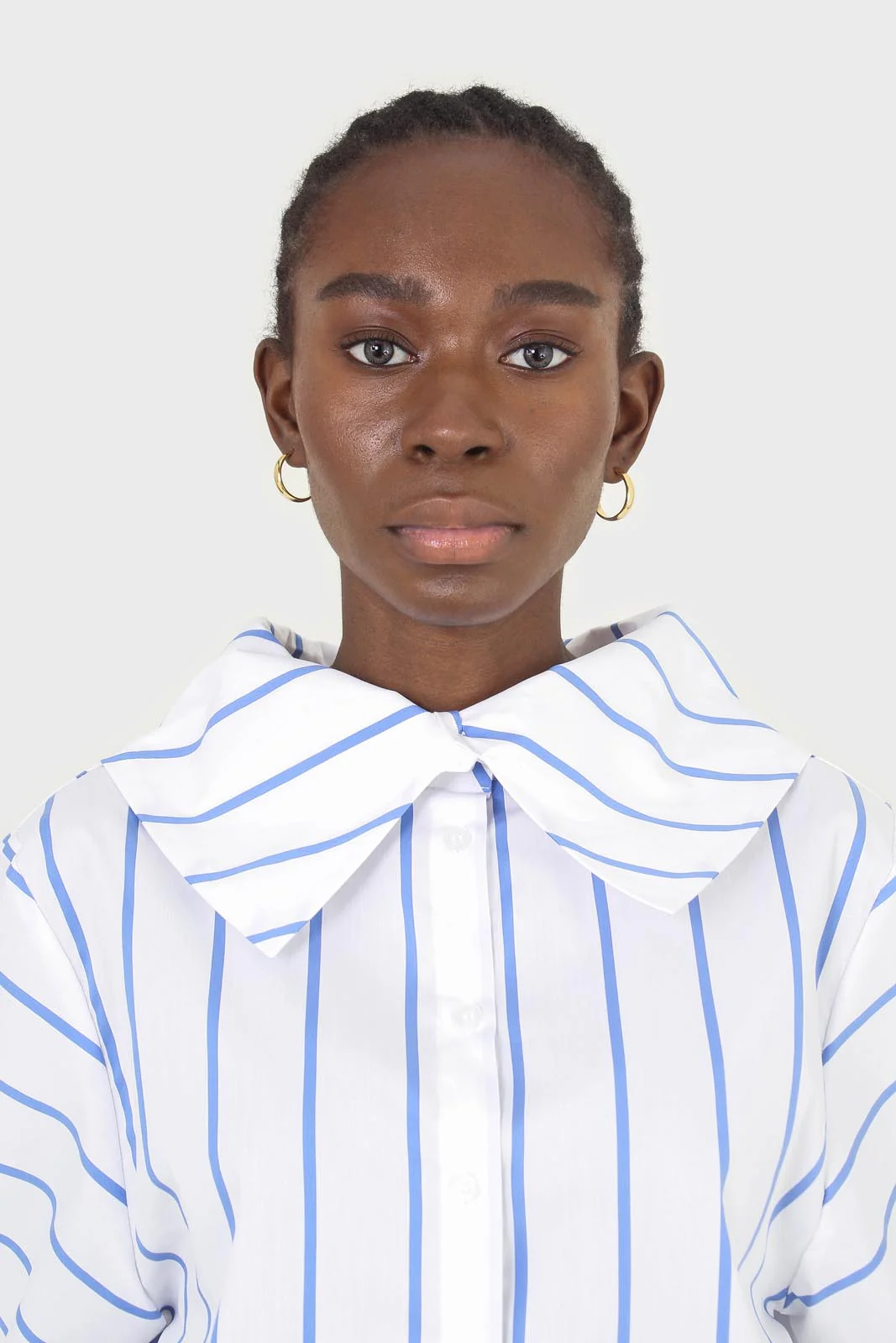 White and blue striped large sleeve blouse - Image 4