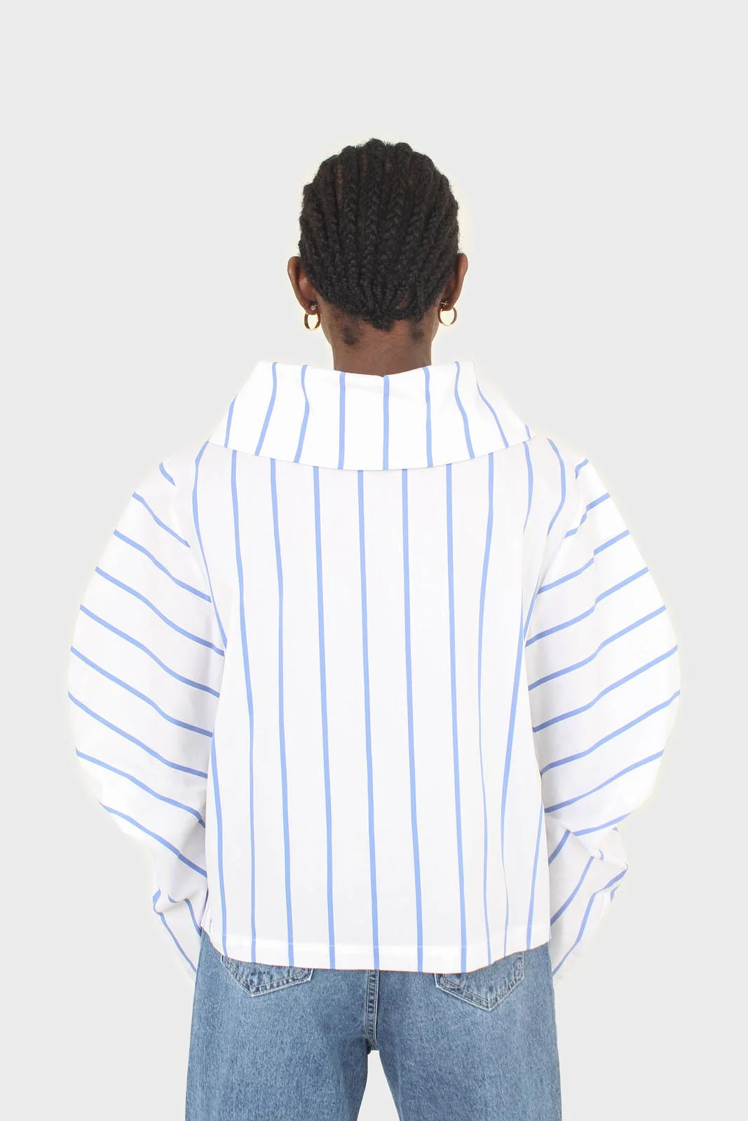 White and blue striped large sleeve blouse - Image 6