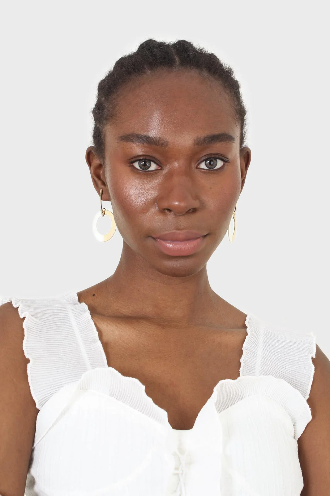 White chiffon trim lace up front tank top - Image 12