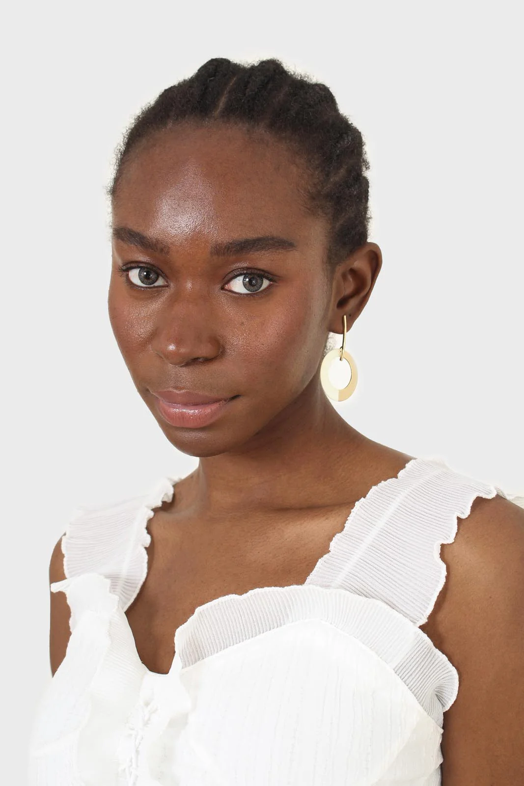 White chiffon trim lace up front tank top - Image 13