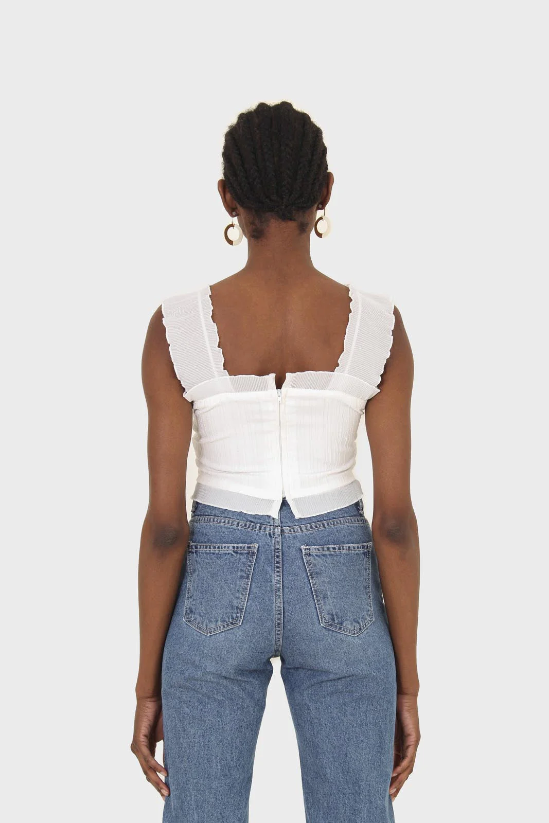 White chiffon trim lace up front tank top - Image 7