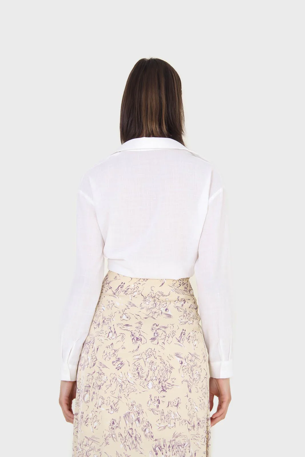 White linen plunging tie front shirt - Image 3