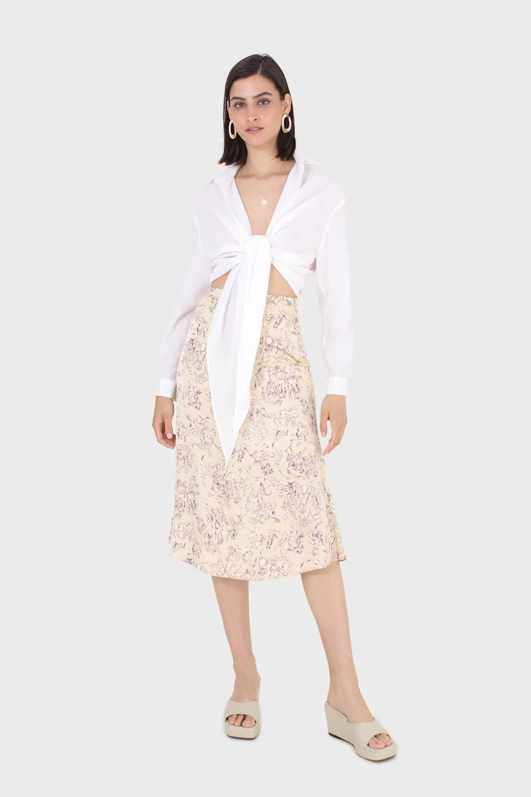 White linen plunging tie front shirt - Image 7