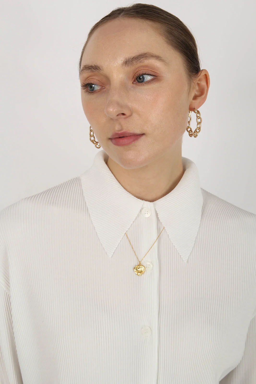 White micro pleated long sleeved shirt - Image 8