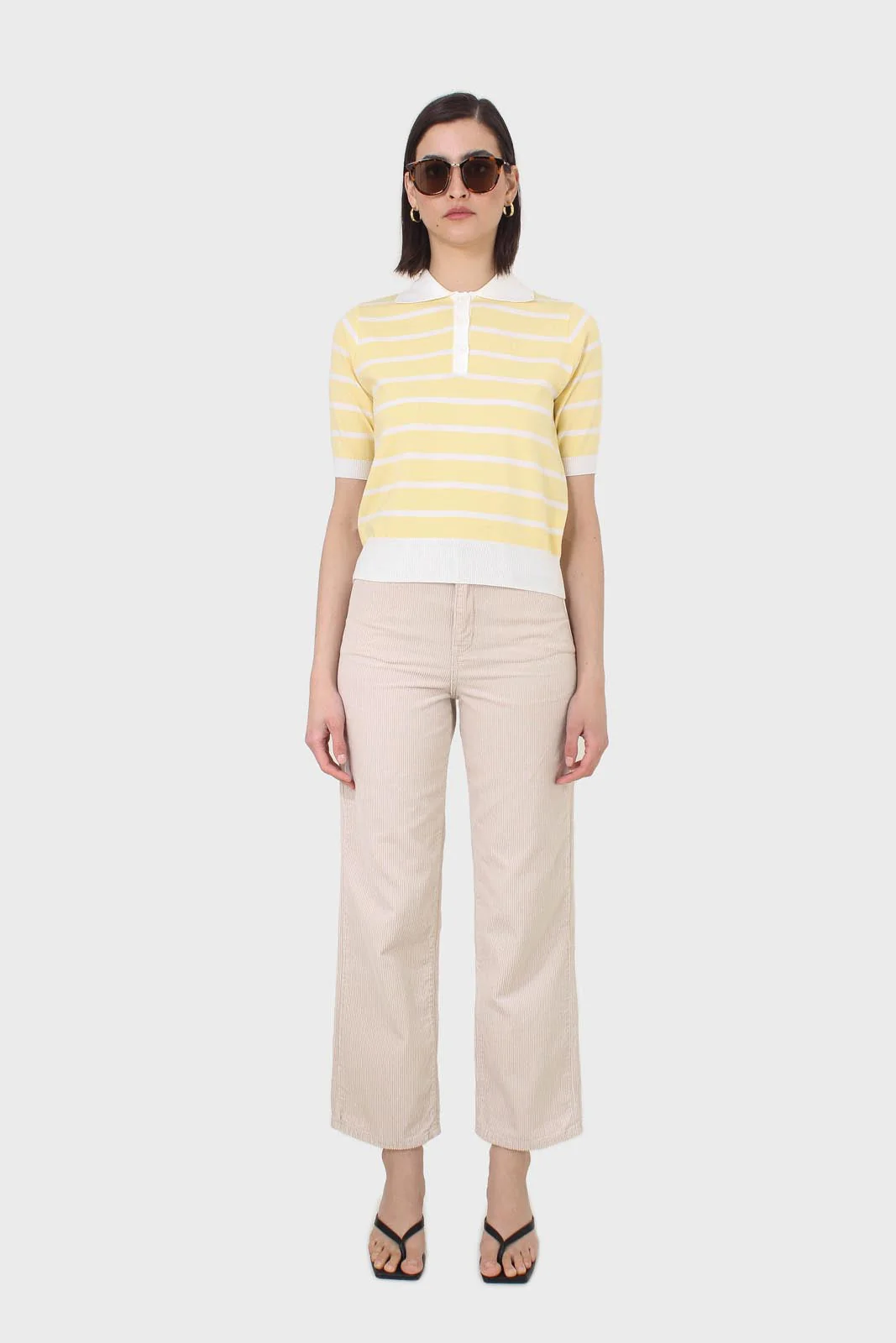 Yellow striped polo knit top - Image 3