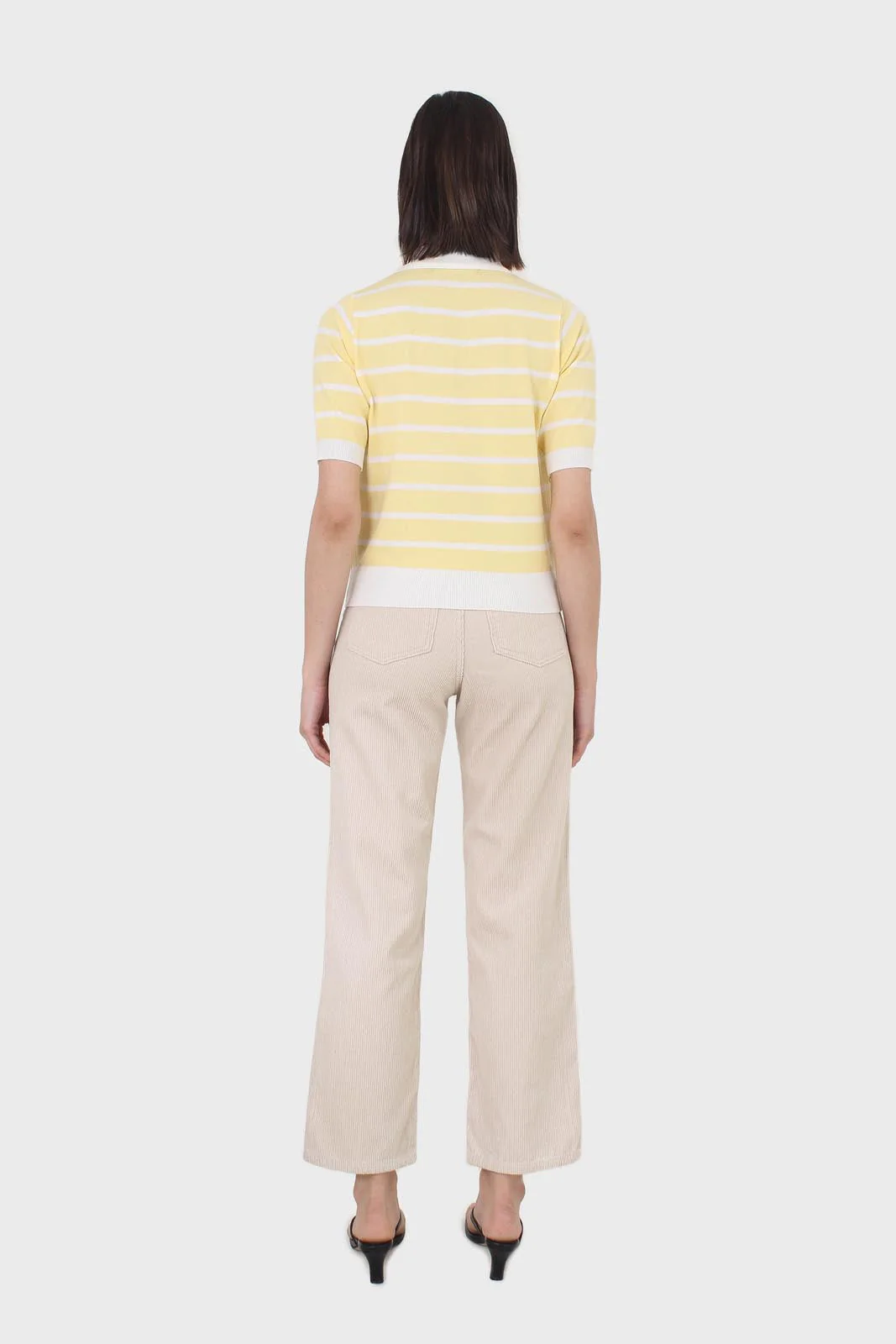 Yellow striped polo knit top - Image 4