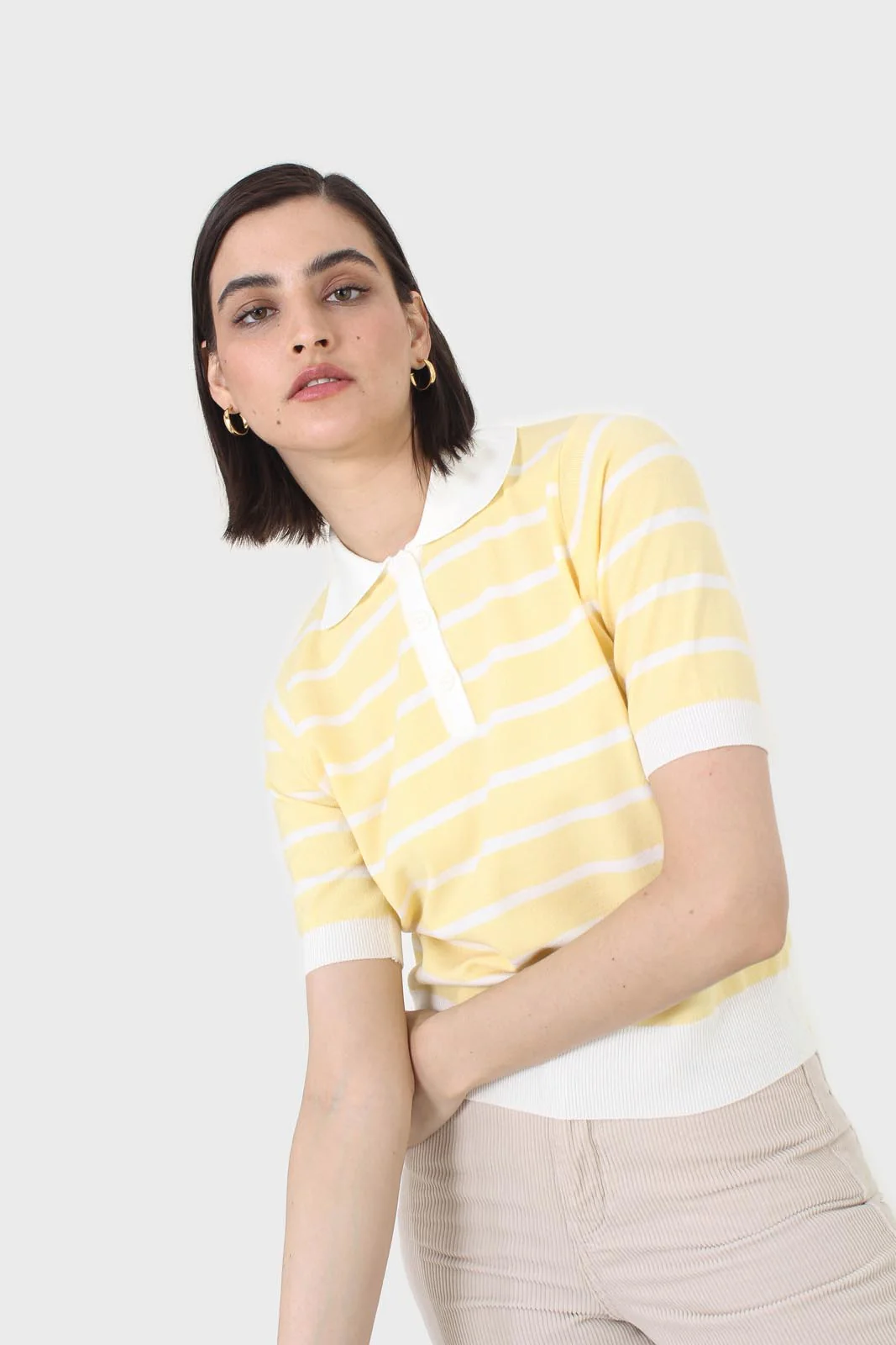 Yellow striped polo knit top - Image 7